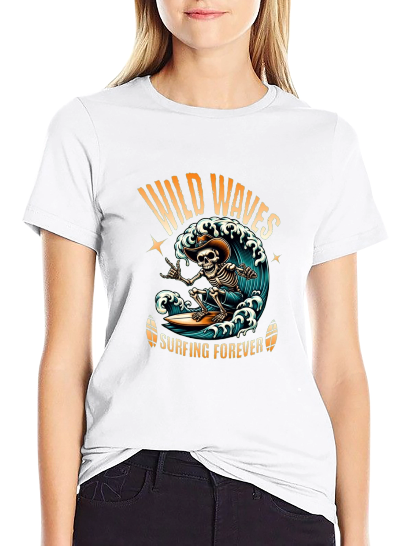 Wild Waves Surfing Skeleton T-Shirt