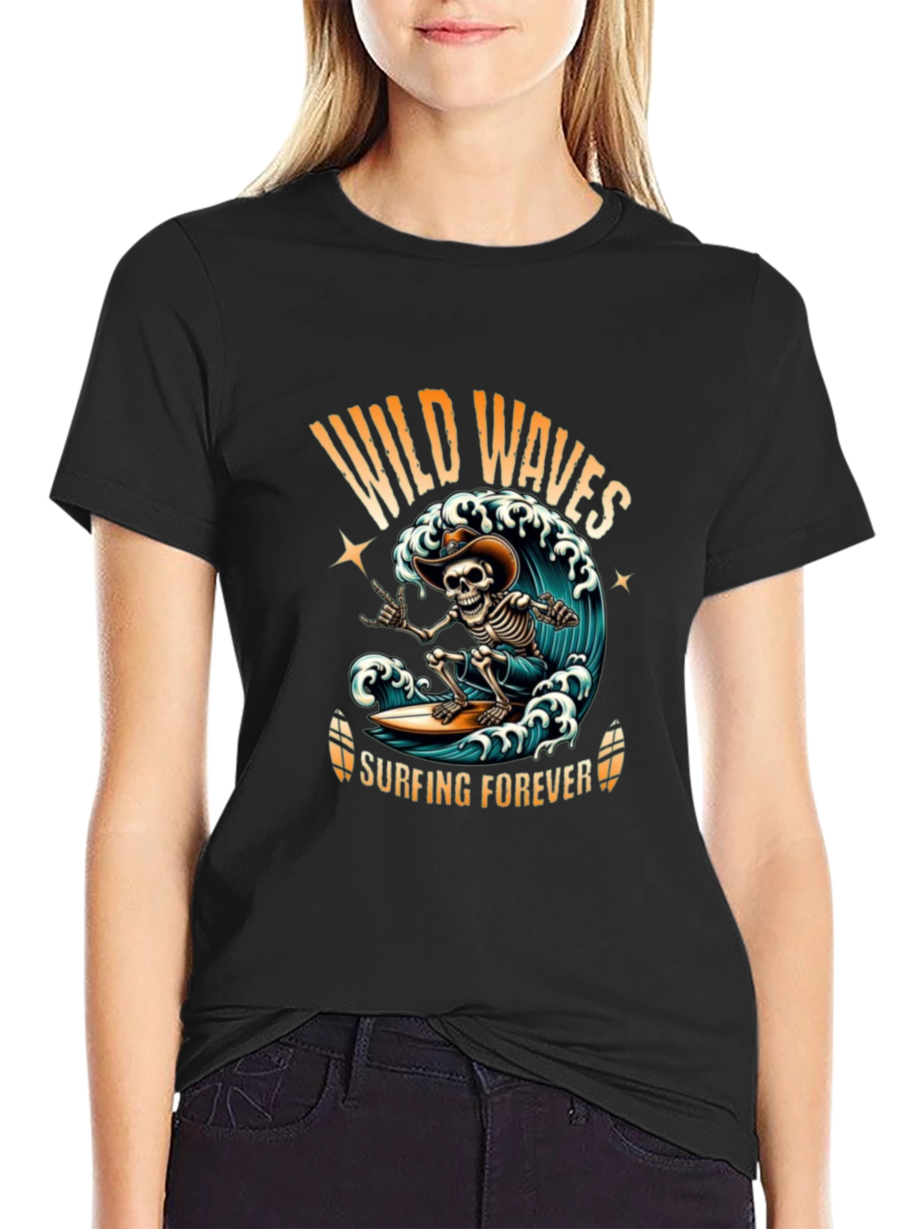 Wild Waves Surfing Skeleton T-Shirt