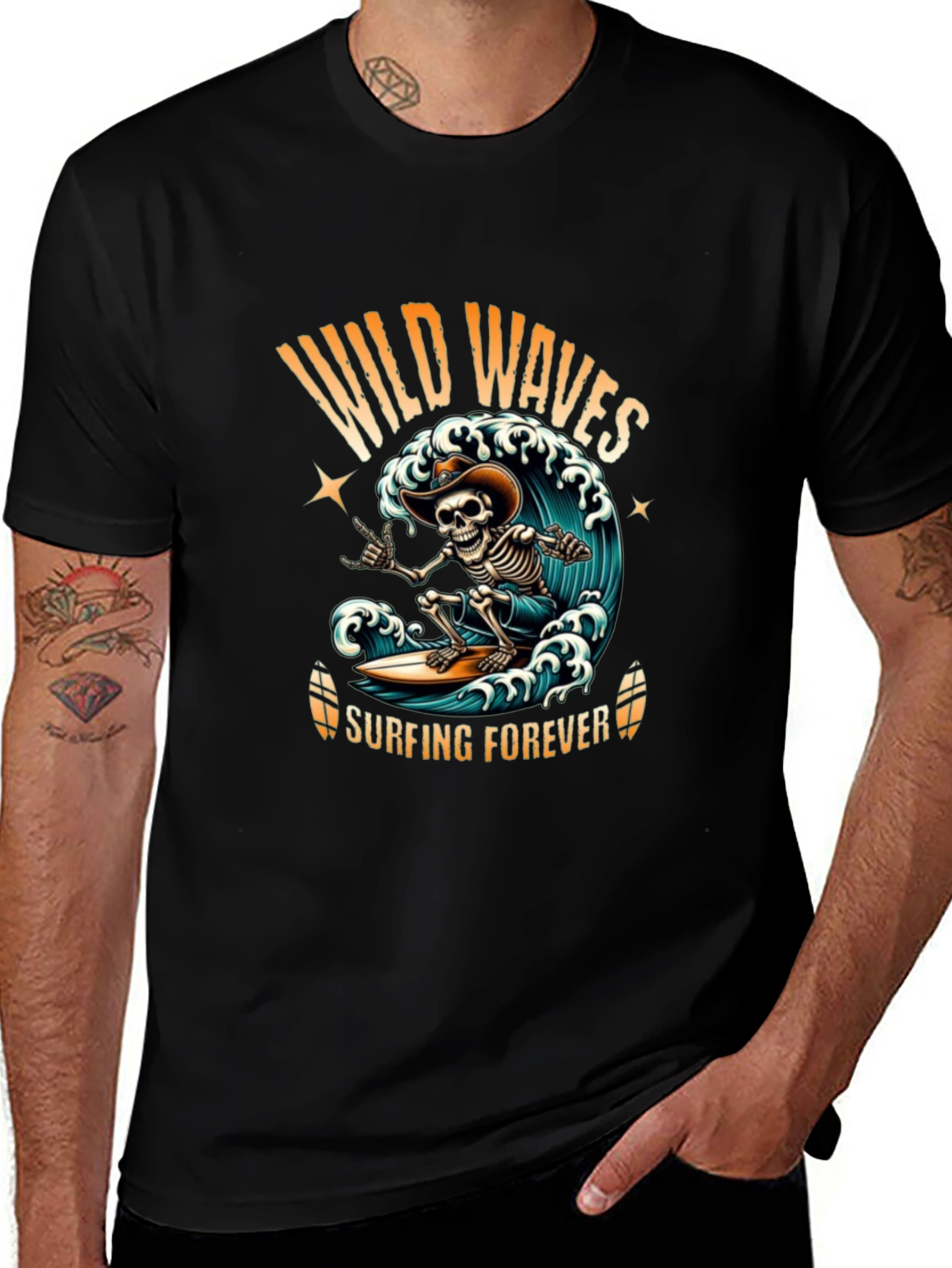 Wild Waves Surfing Skeleton T-Shirt