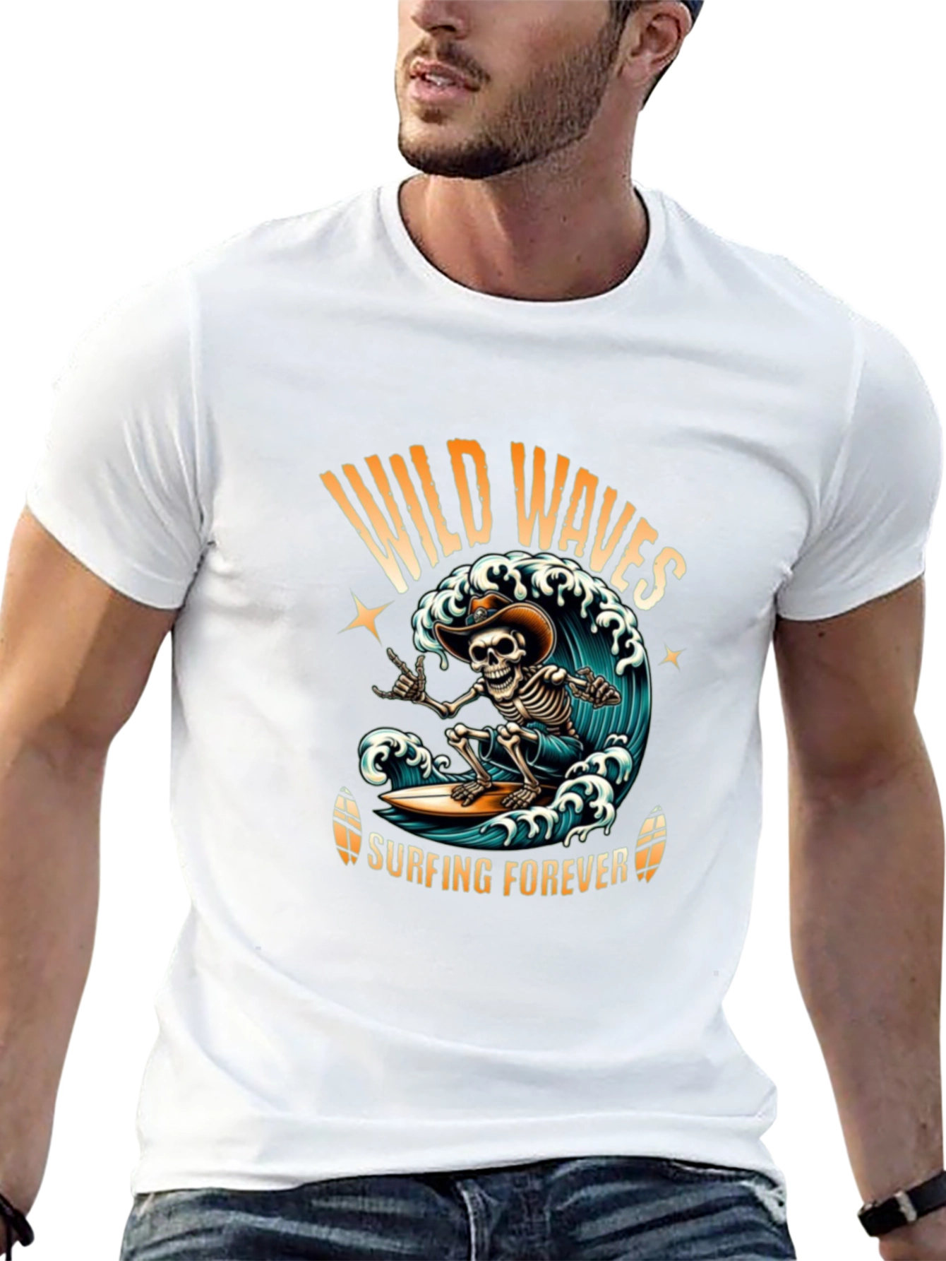 Wild Waves Surfing Skeleton T-Shirt