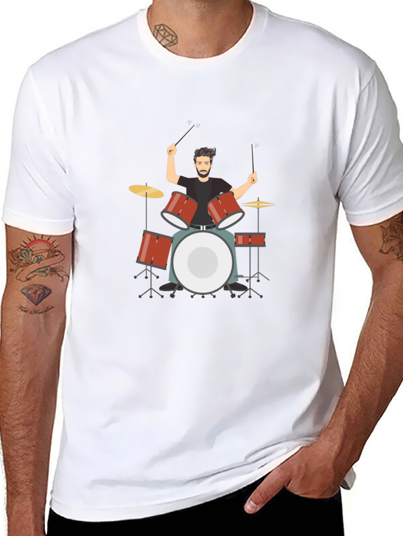 Drummer Graphic Tee - Black Cotton Blend T-Shirt