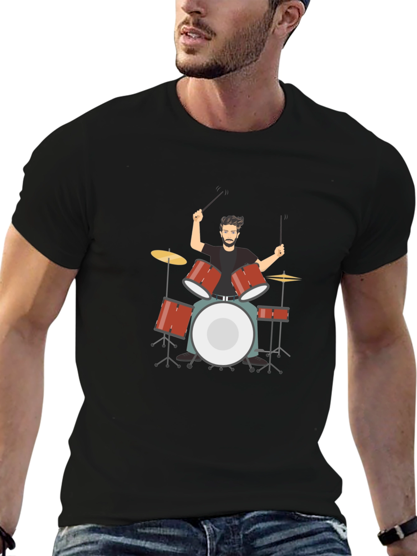 Drummer Graphic Tee - Black Cotton Blend T-Shirt