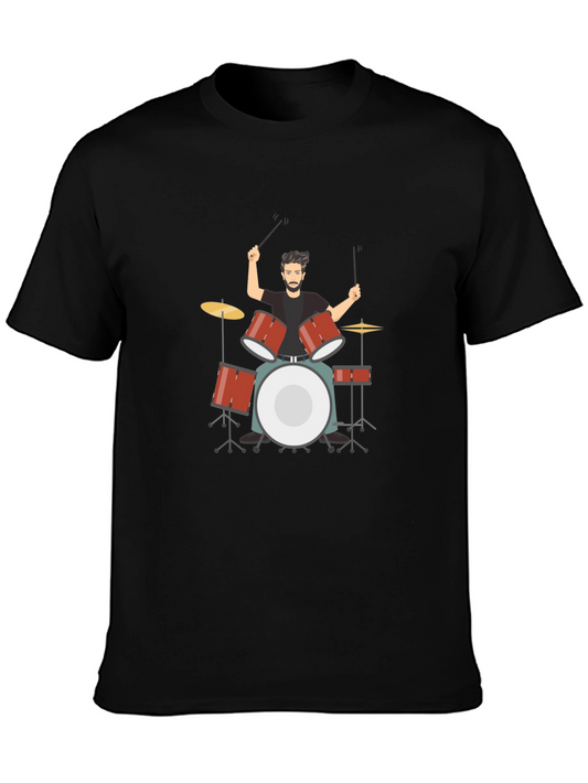 Drummer Graphic Tee - Black Cotton Blend T-Shirt