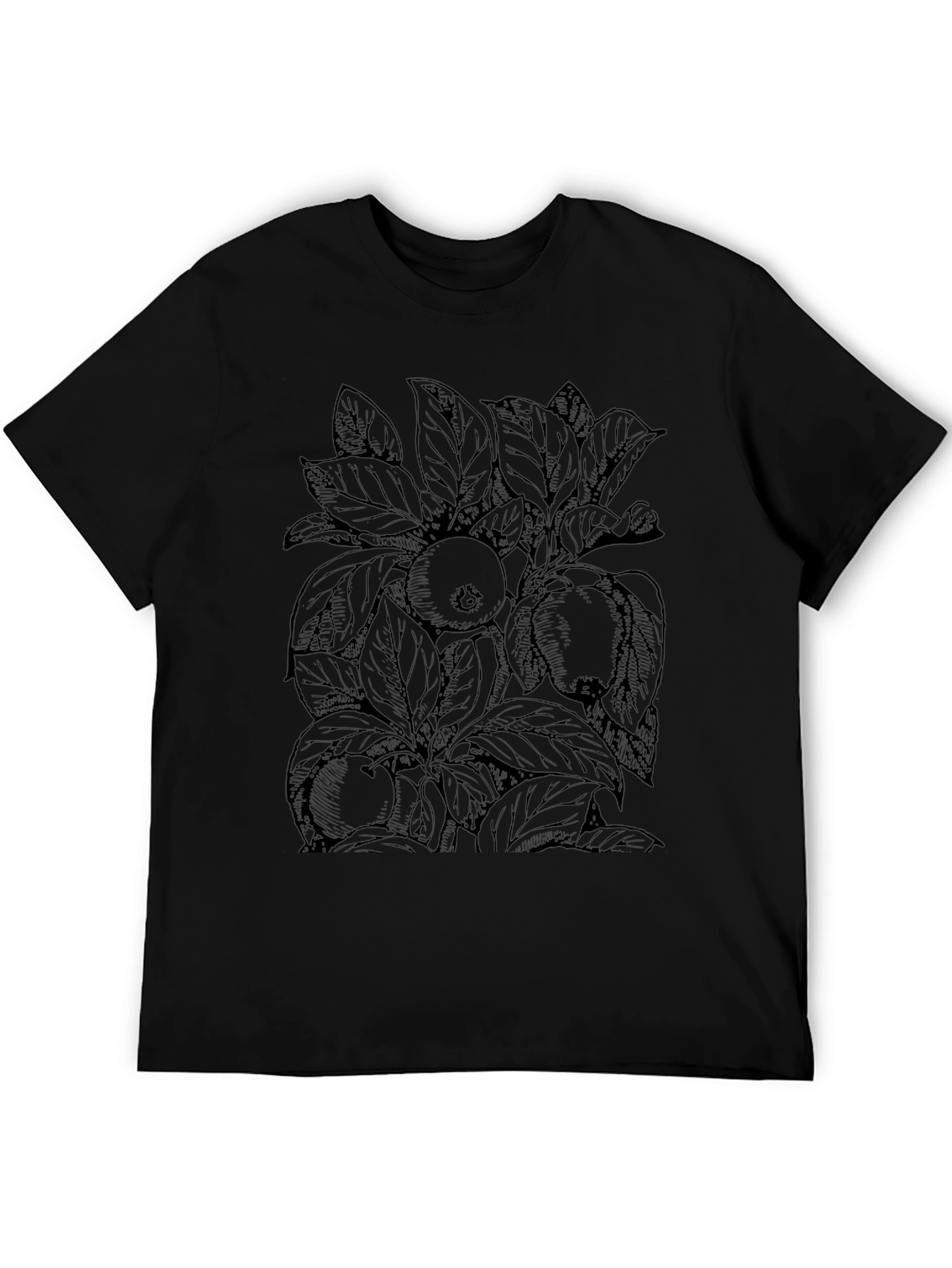 Black T-Shirt with Fruit and Leaf Design