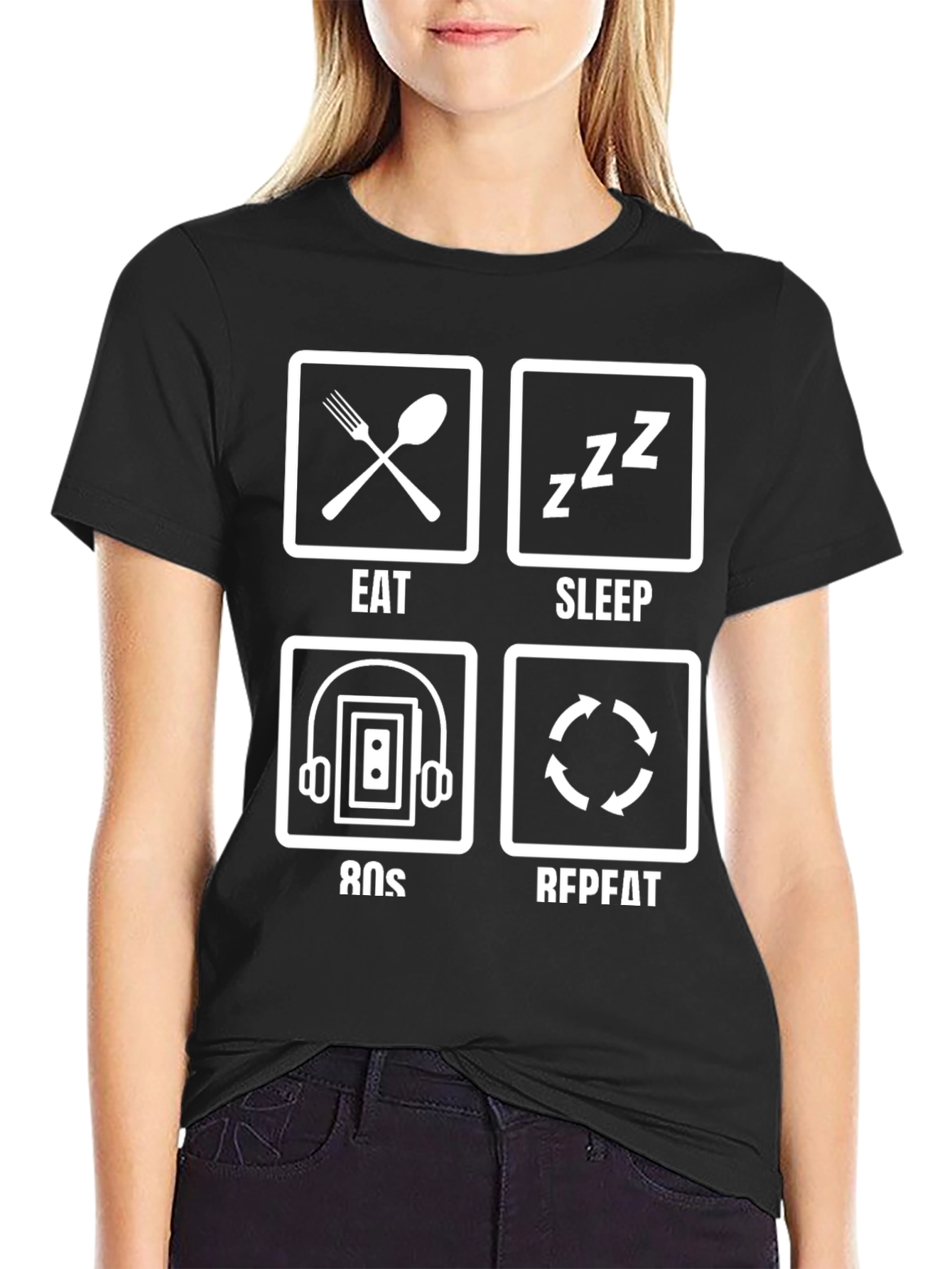 Eat Sleep 80s Repeat Funny Graphic T-Shirt