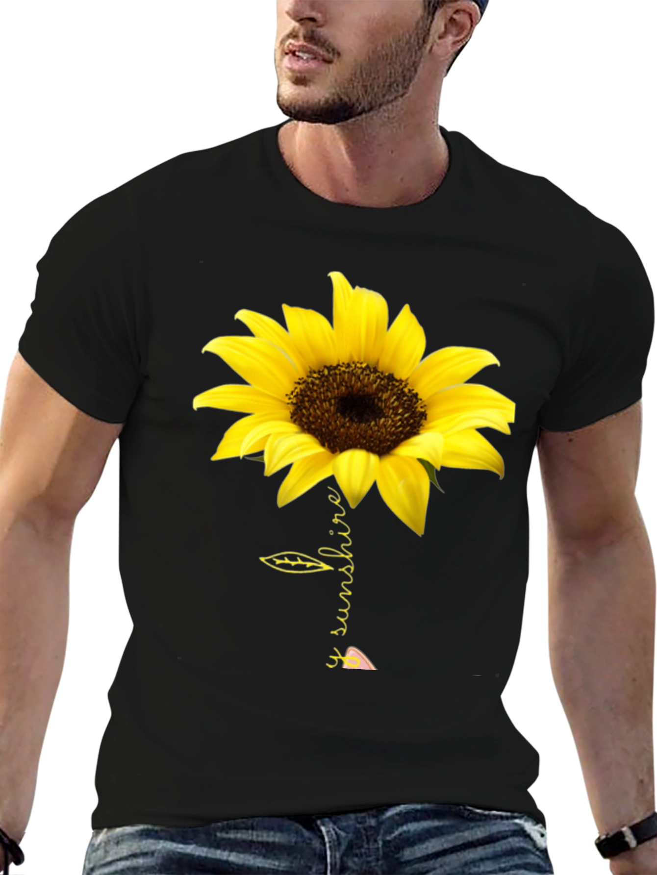Sunflower Sunshine Graphic Tee - Black Cotton T-Shirt