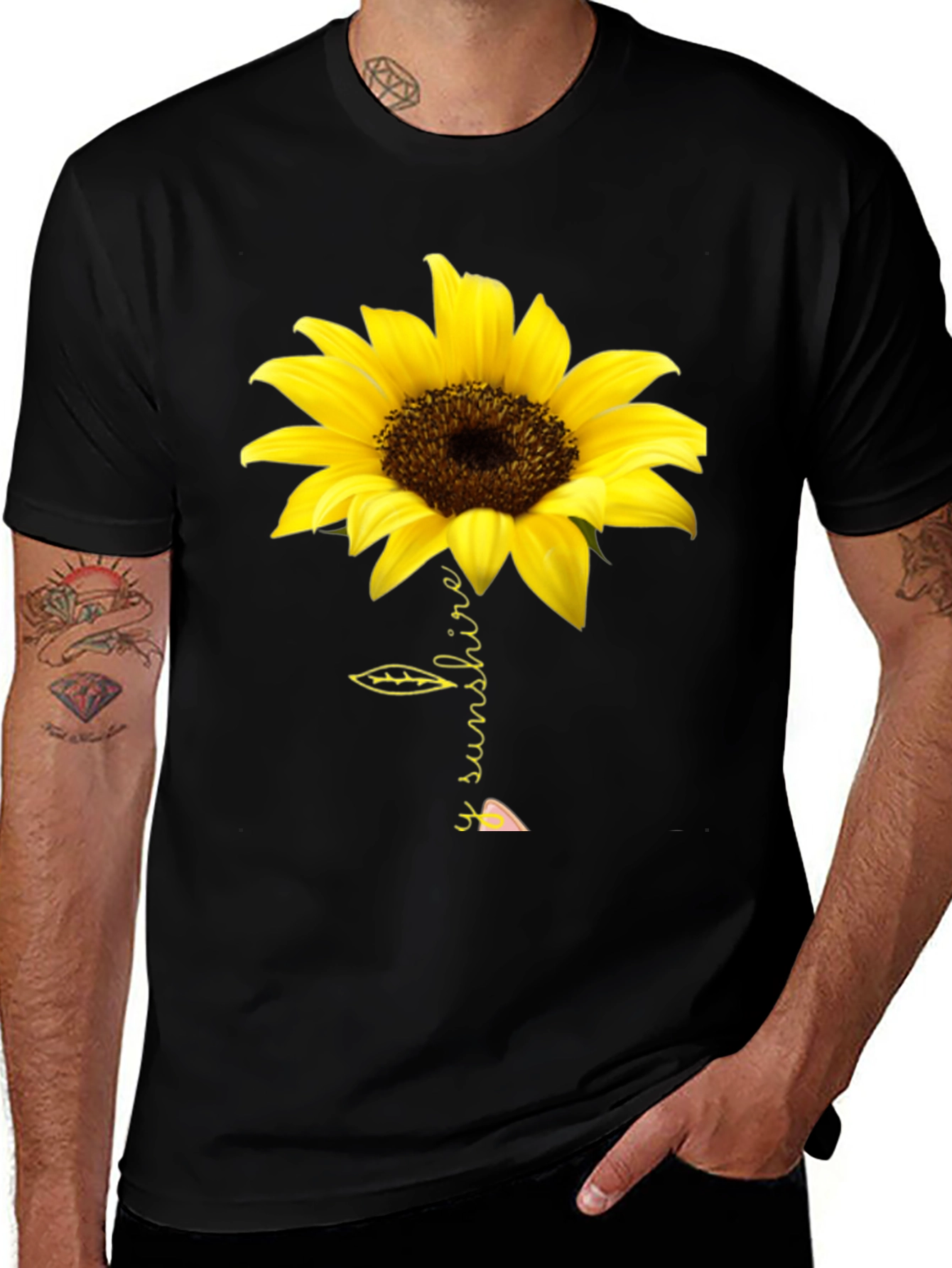 Sunflower Sunshine Graphic Tee - Black Cotton T-Shirt
