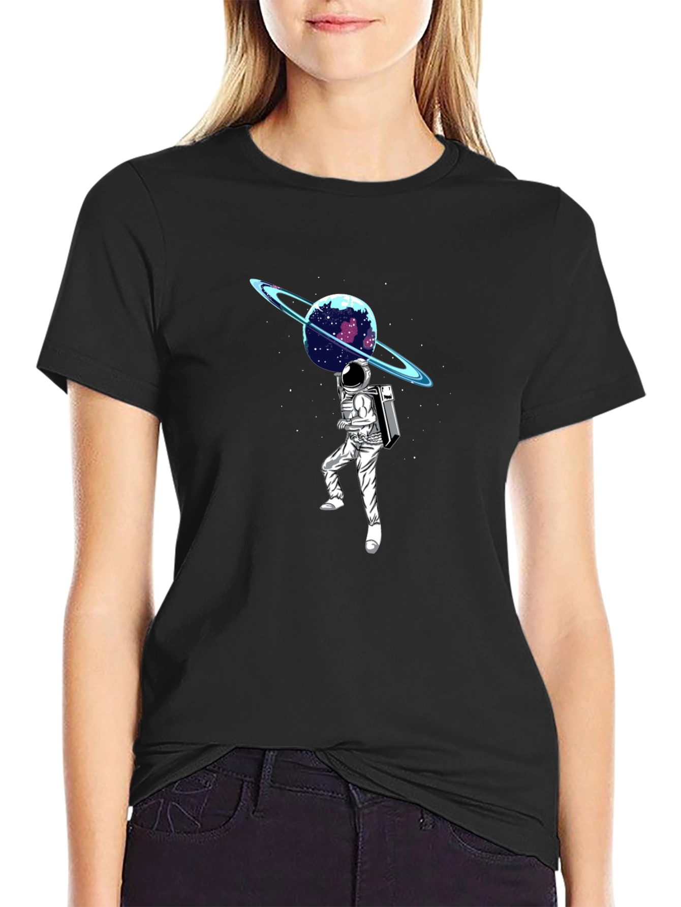Astronaut Planet Graphic T-Shirt - Black