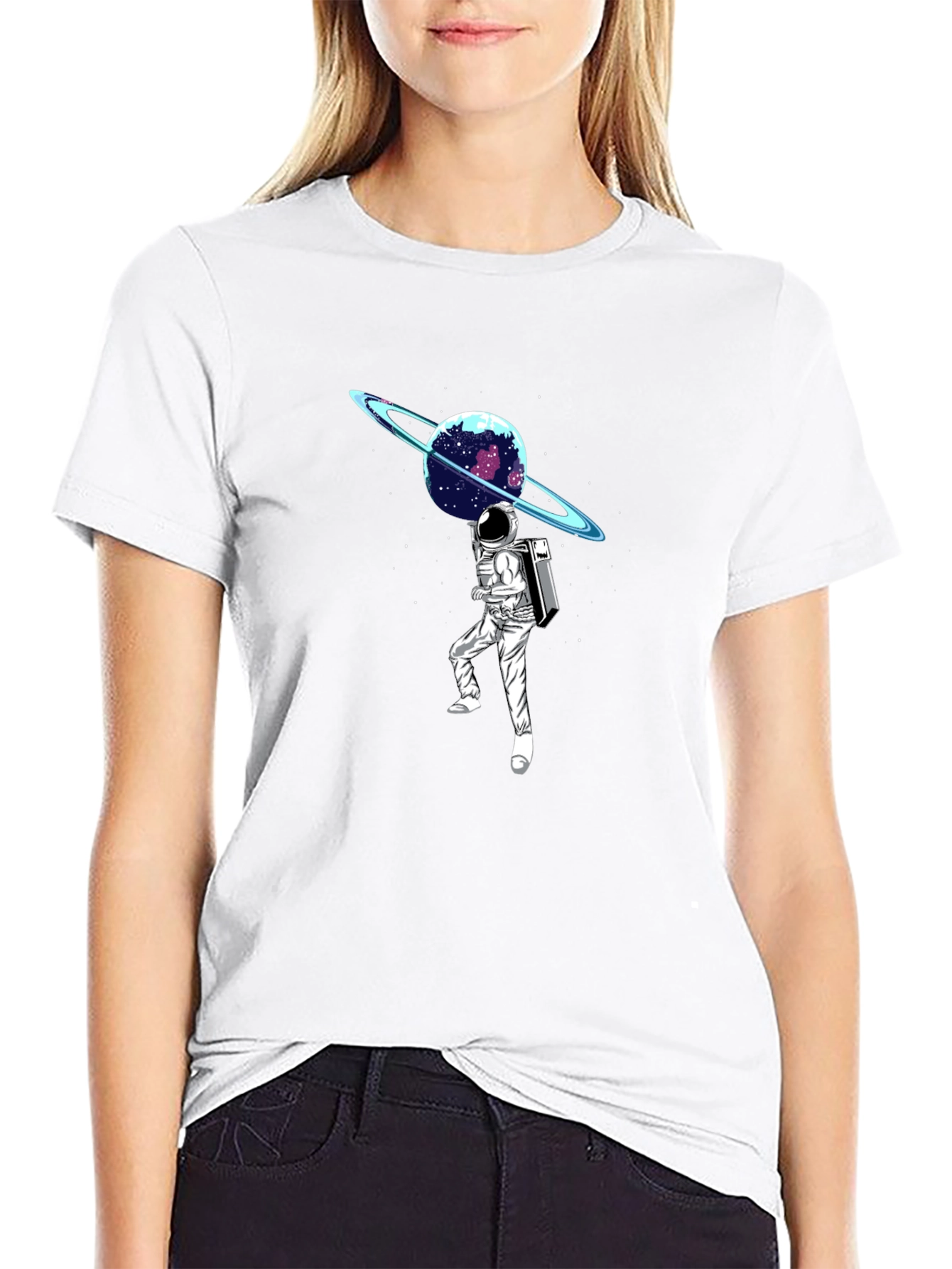 Astronaut Planet Graphic T-Shirt - Black