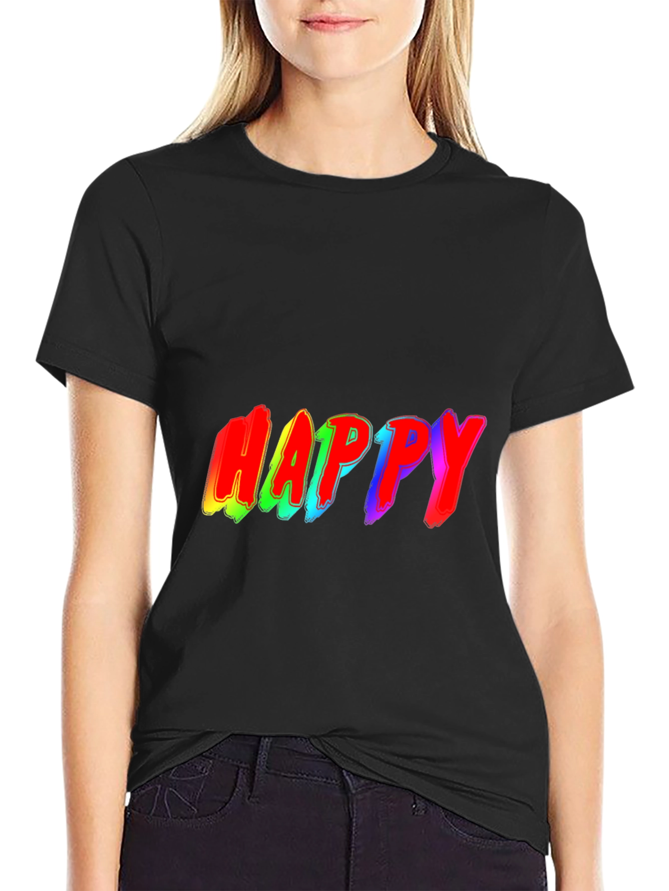 Happy Rainbow Graphic Black T-Shirt