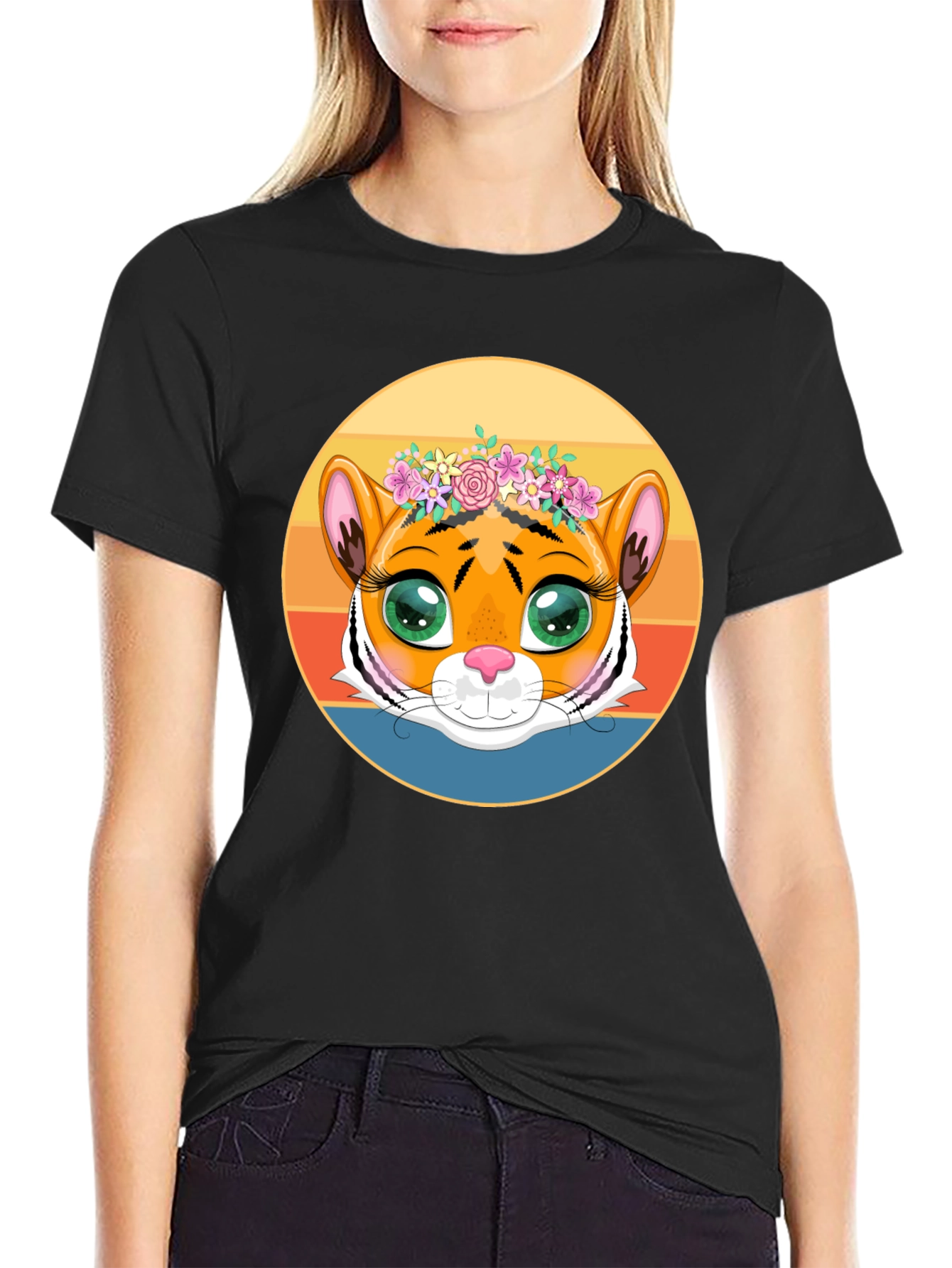 Tiger with Floral Crown Graphic Tee