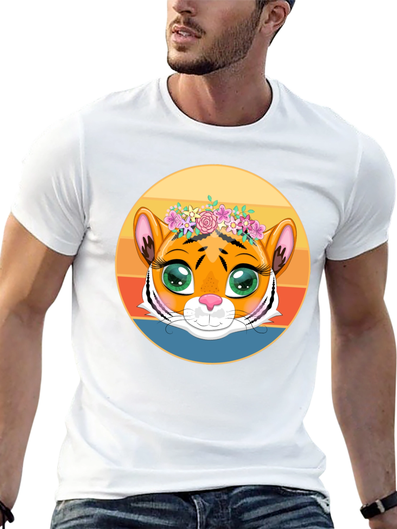 Tiger with Floral Crown Graphic Tee