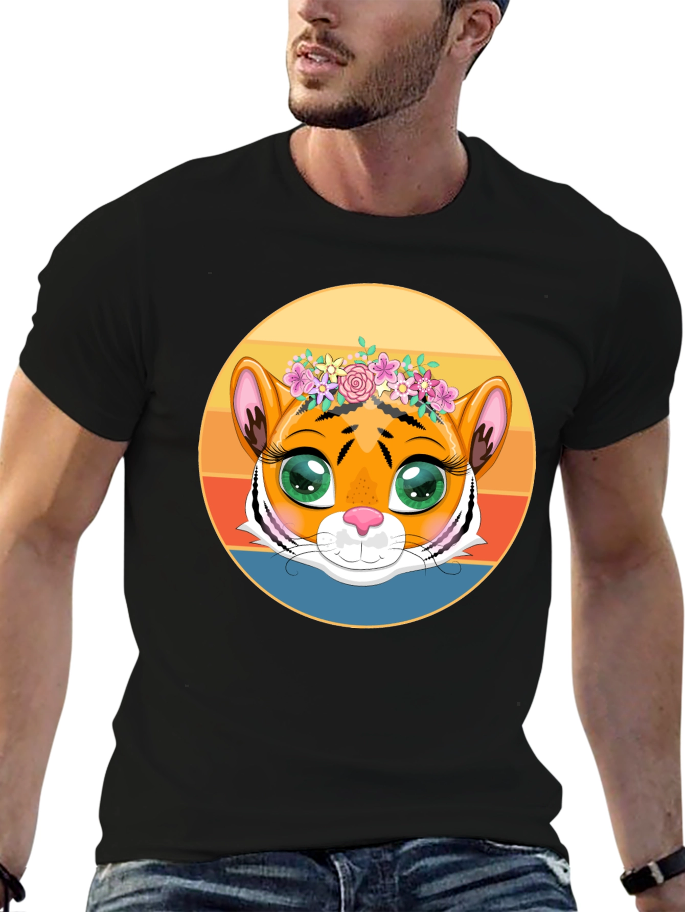 Tiger with Floral Crown Graphic Tee
