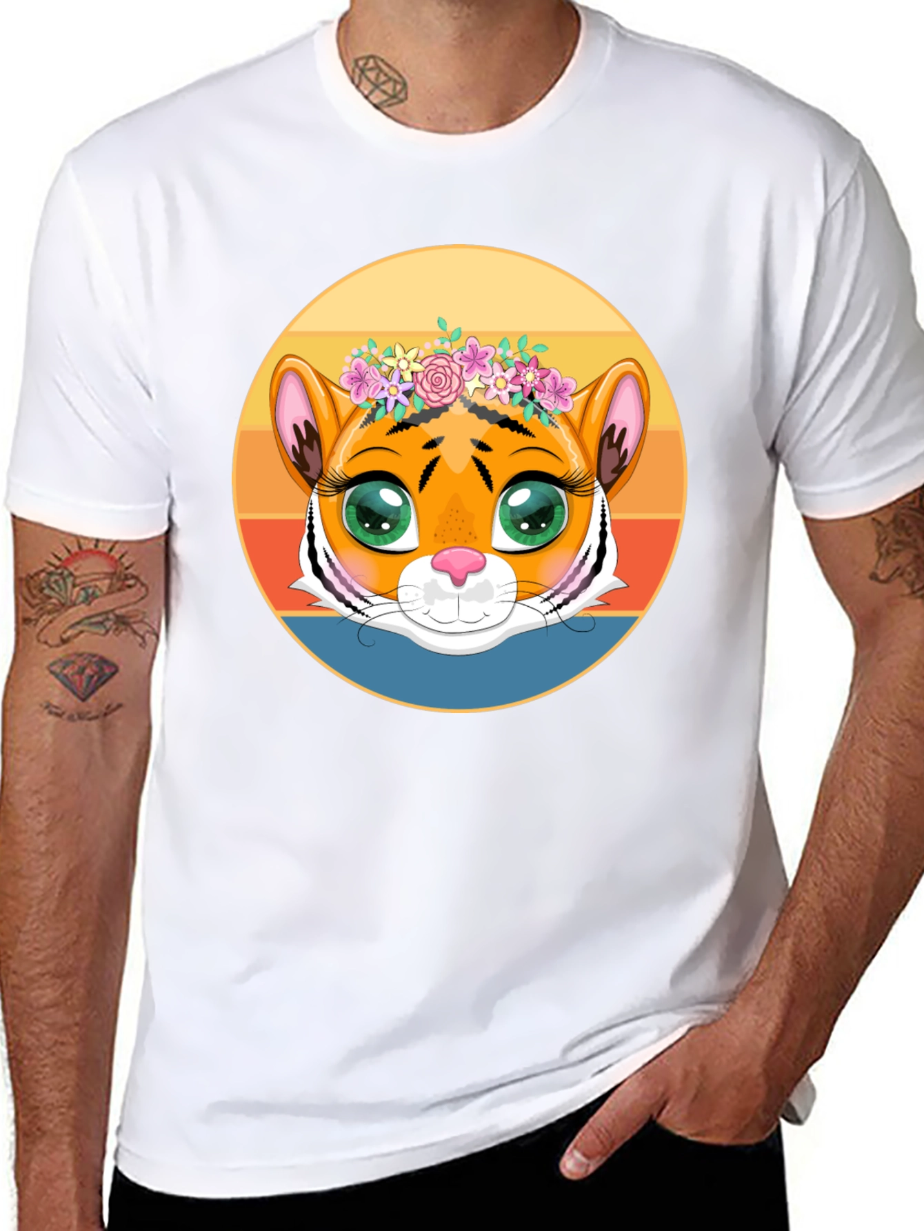 Tiger with Floral Crown Graphic Tee