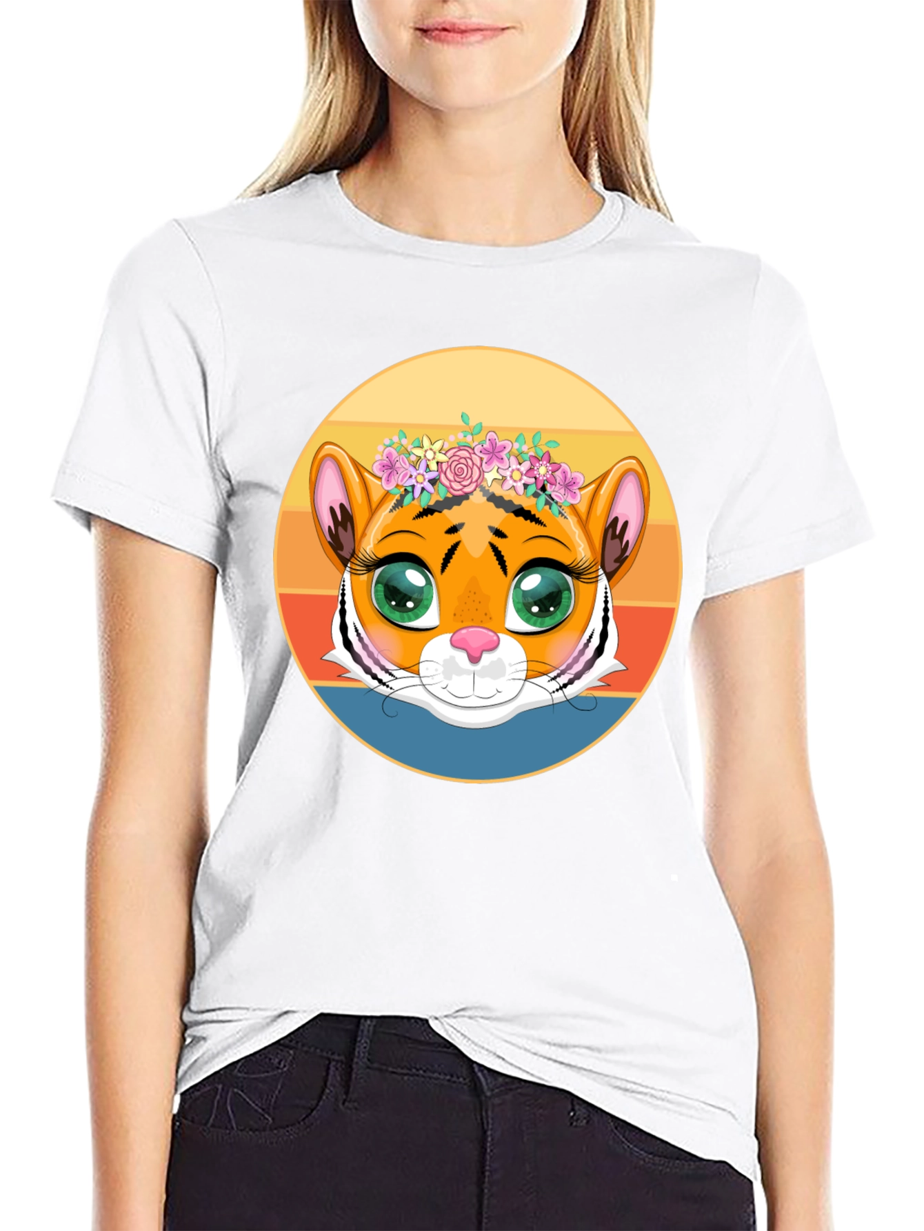Tiger with Floral Crown Graphic Tee