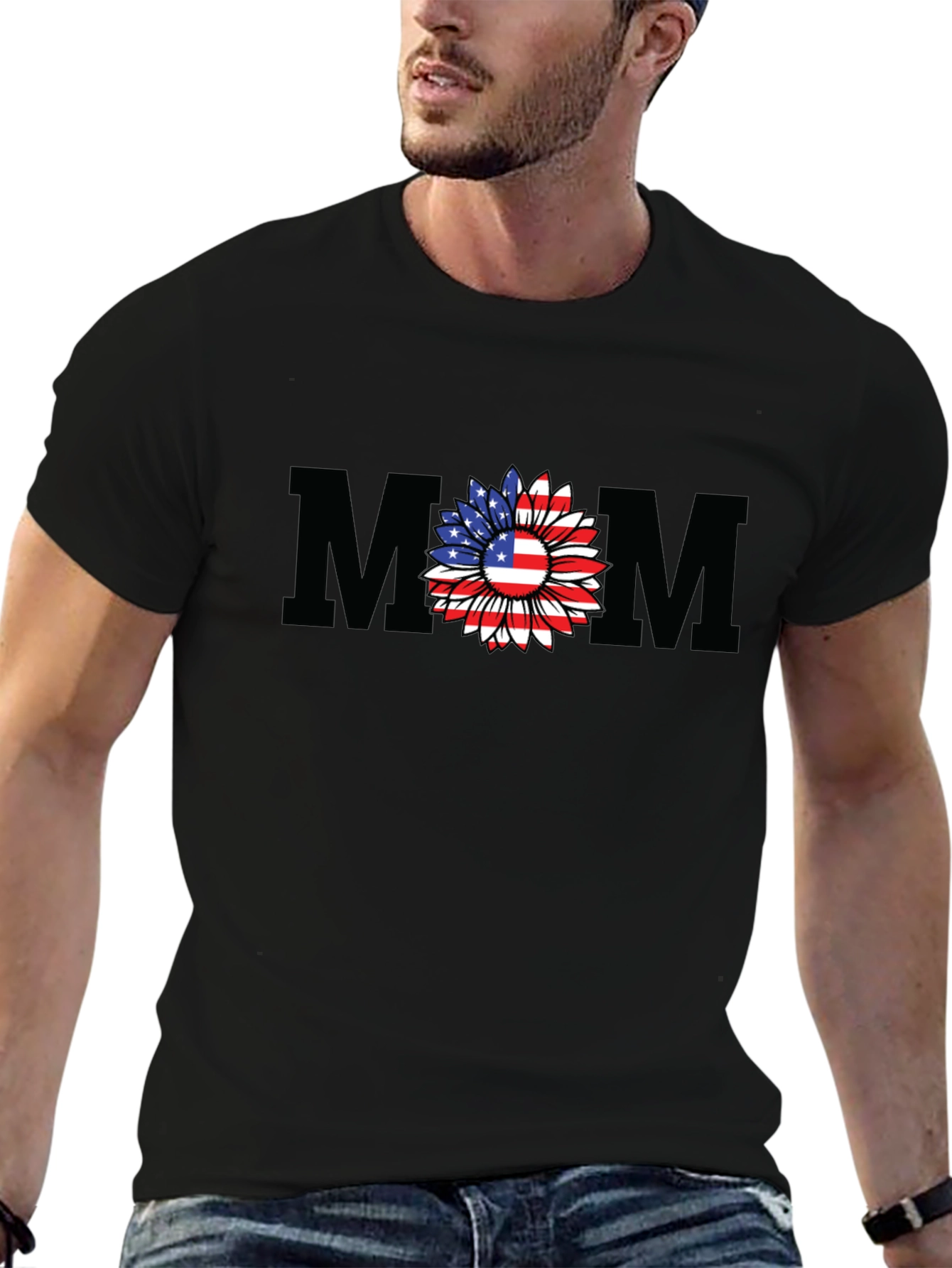 American Flag Sunflower Mom T-Shirt