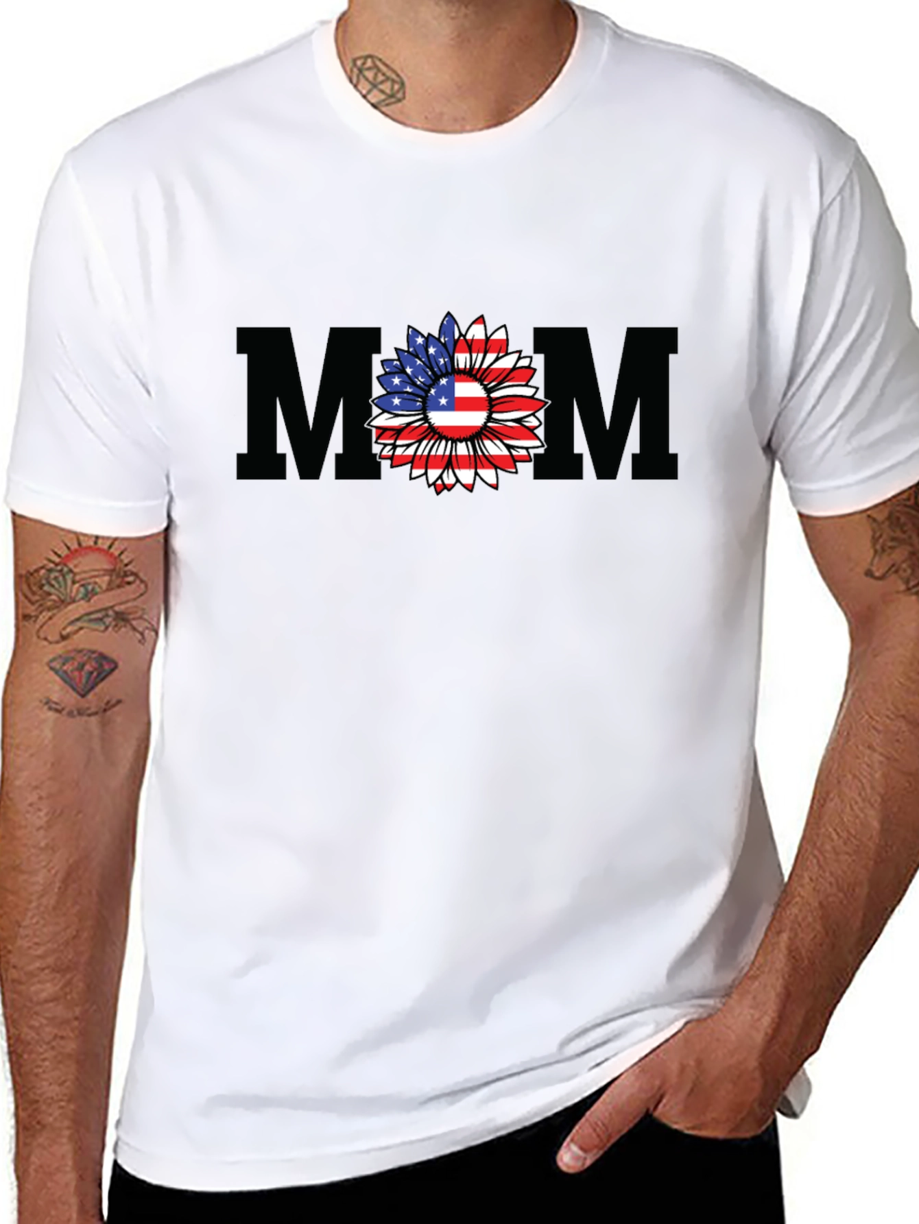 American Flag Sunflower Mom T-Shirt