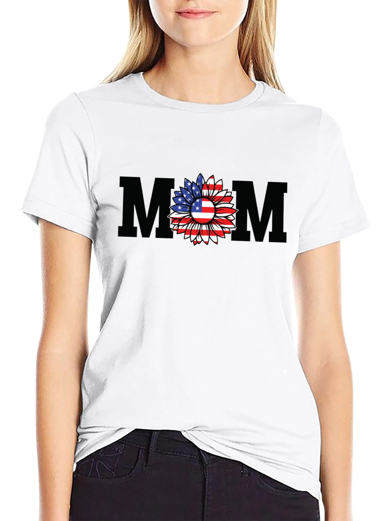 American Flag Sunflower Mom T-Shirt