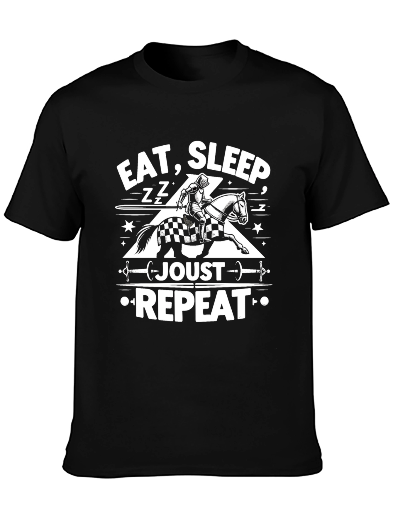 Eat Sleep Joust Repeat Black Graphic Tee