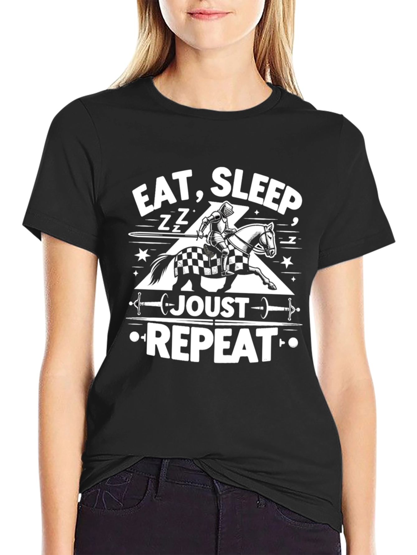 Eat Sleep Joust Repeat Black Graphic Tee