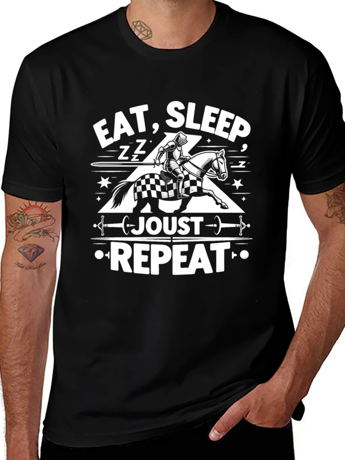 Eat Sleep Joust Repeat Black Graphic Tee