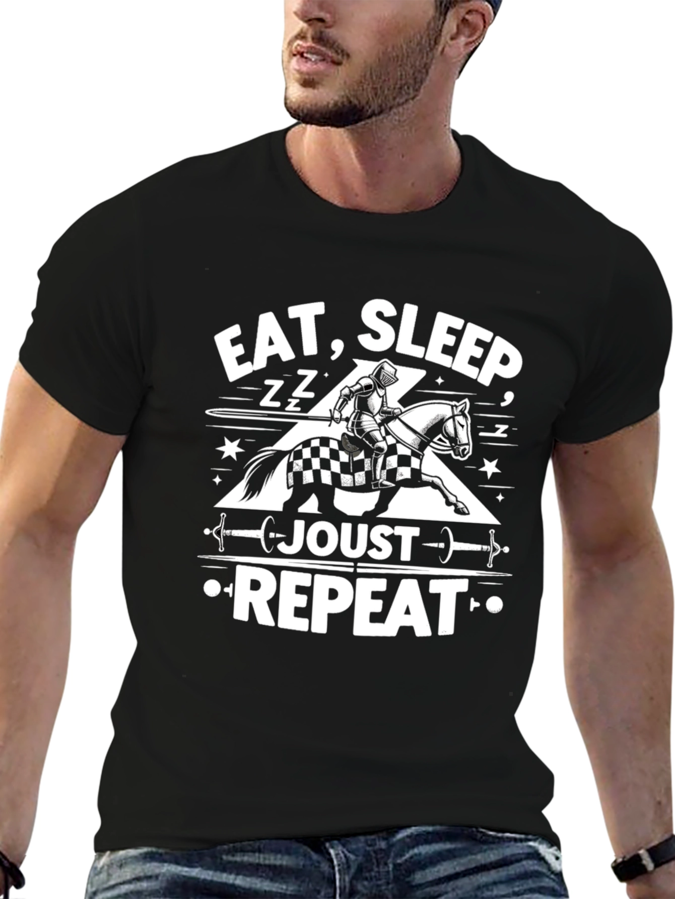 Eat Sleep Joust Repeat Black Graphic Tee