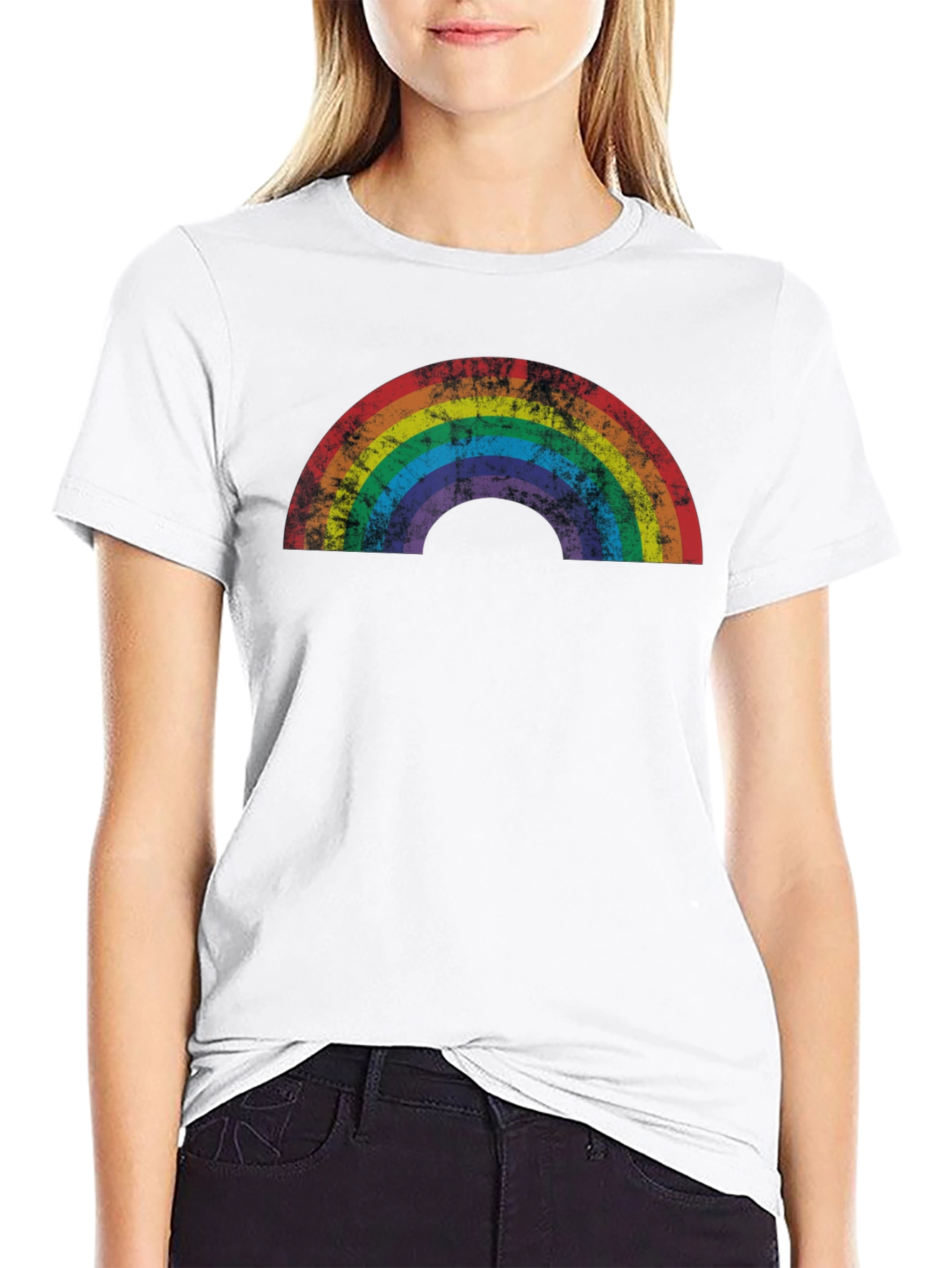 Retro Rainbow Graphic Tee - Distressed Pride Shirt