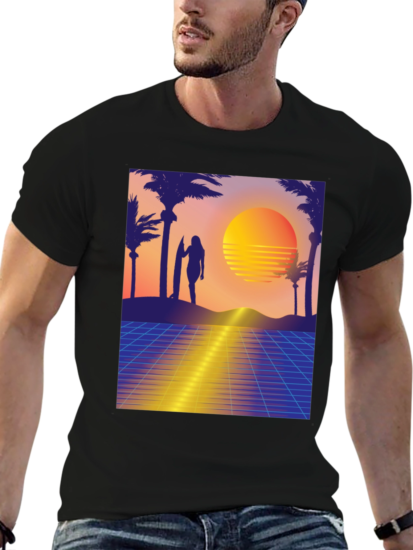 Retro Sunset Surfer Graphic Tee