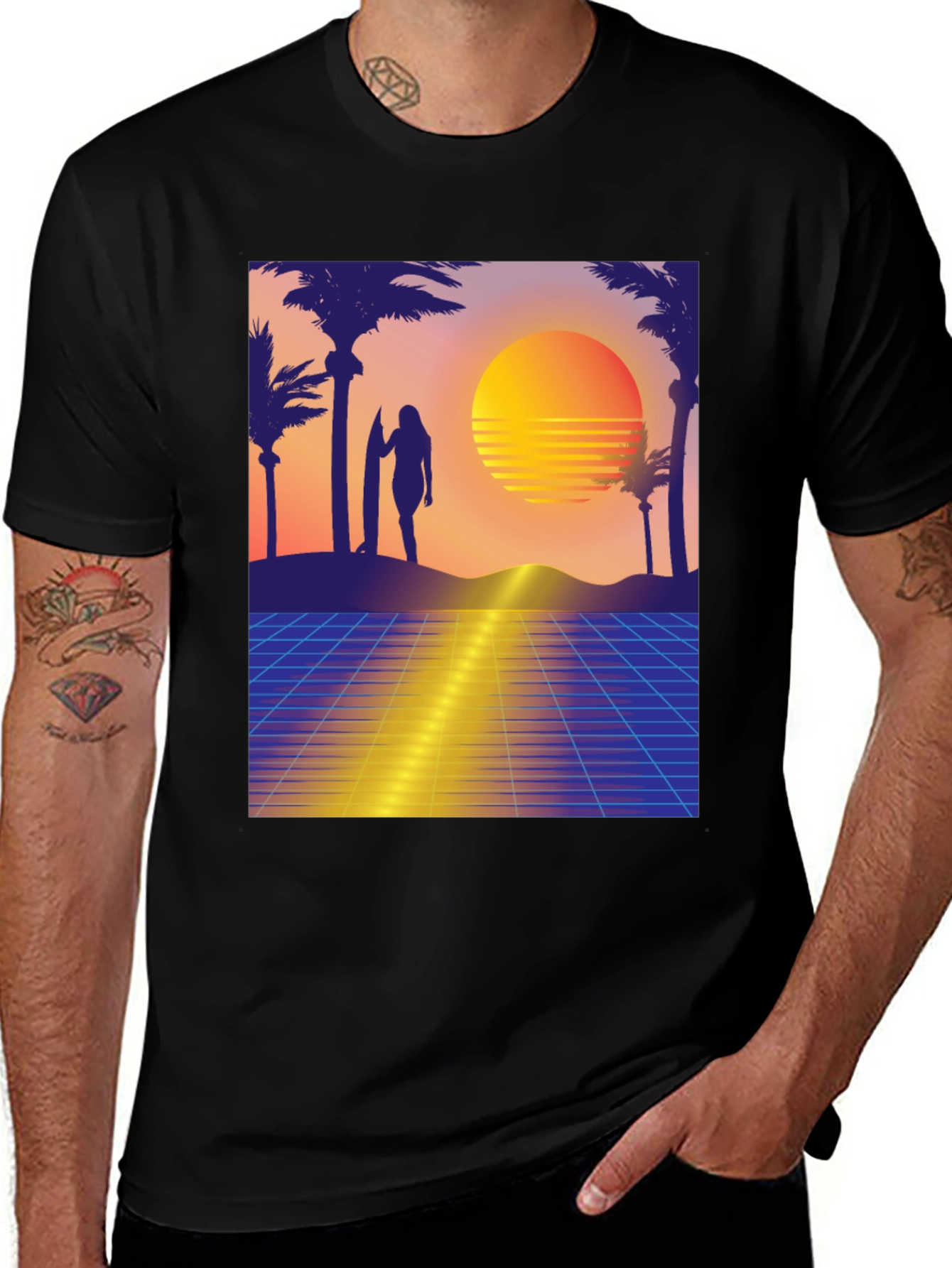 Retro Sunset Surfer Graphic Tee