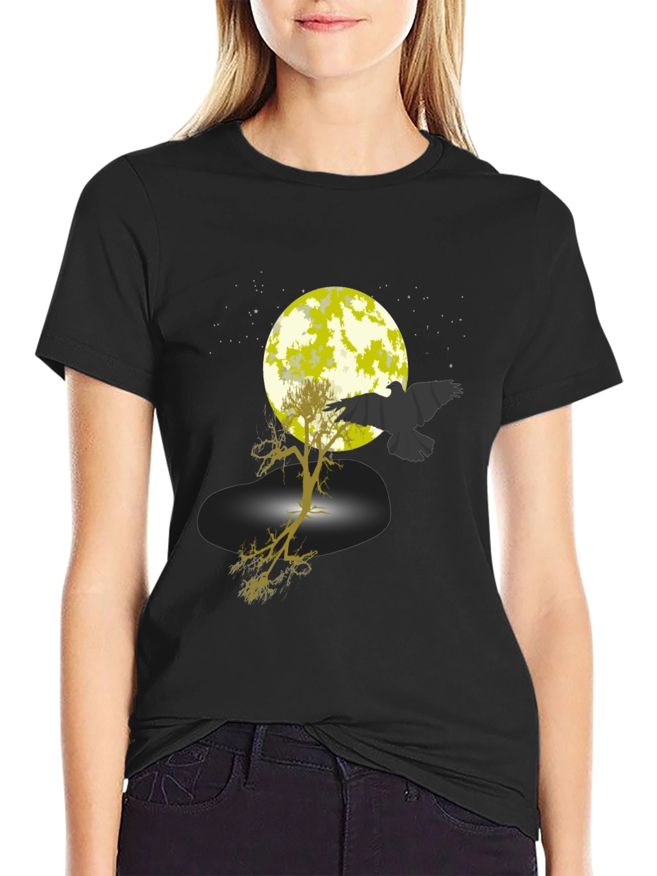 Raven Moon Tree Graphic Tee - Black