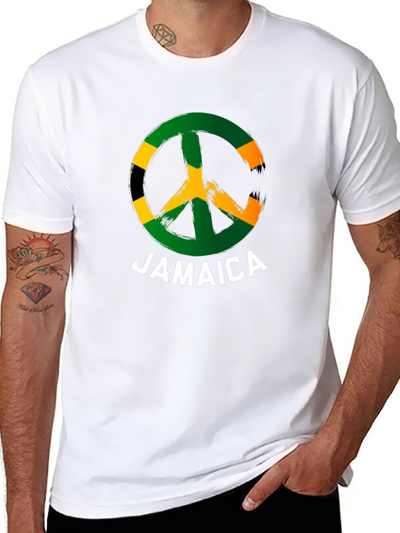 Jamaica Peace Sign T-Shirt Black Cotton