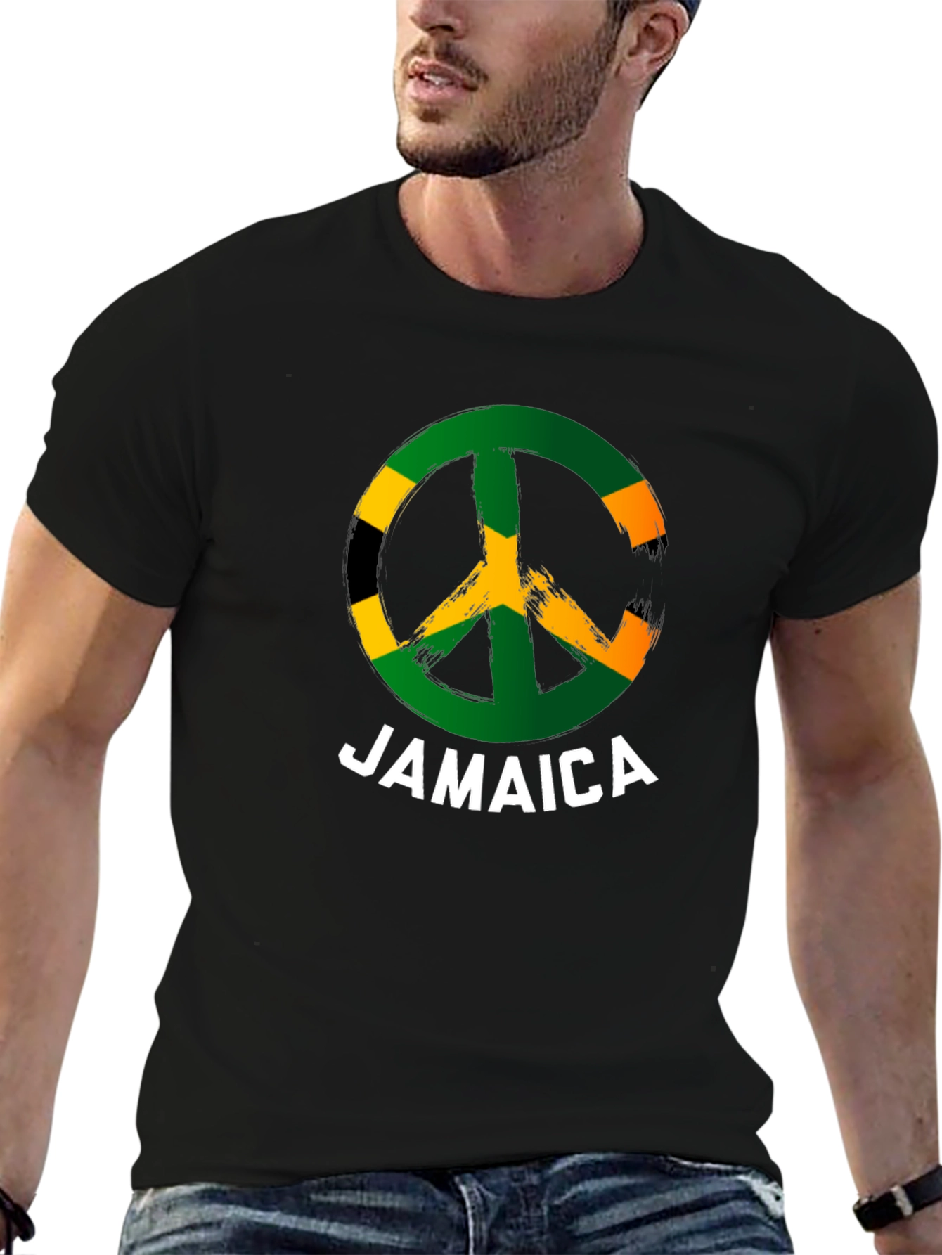 Jamaica Peace Sign T-Shirt Black Cotton