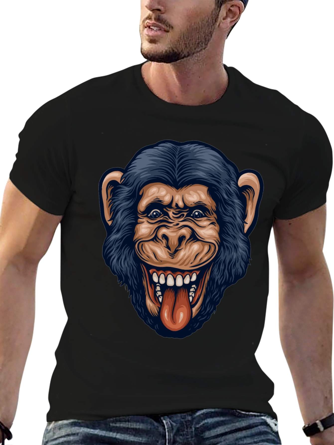 Funny Monkey Graphic Black T-Shirt