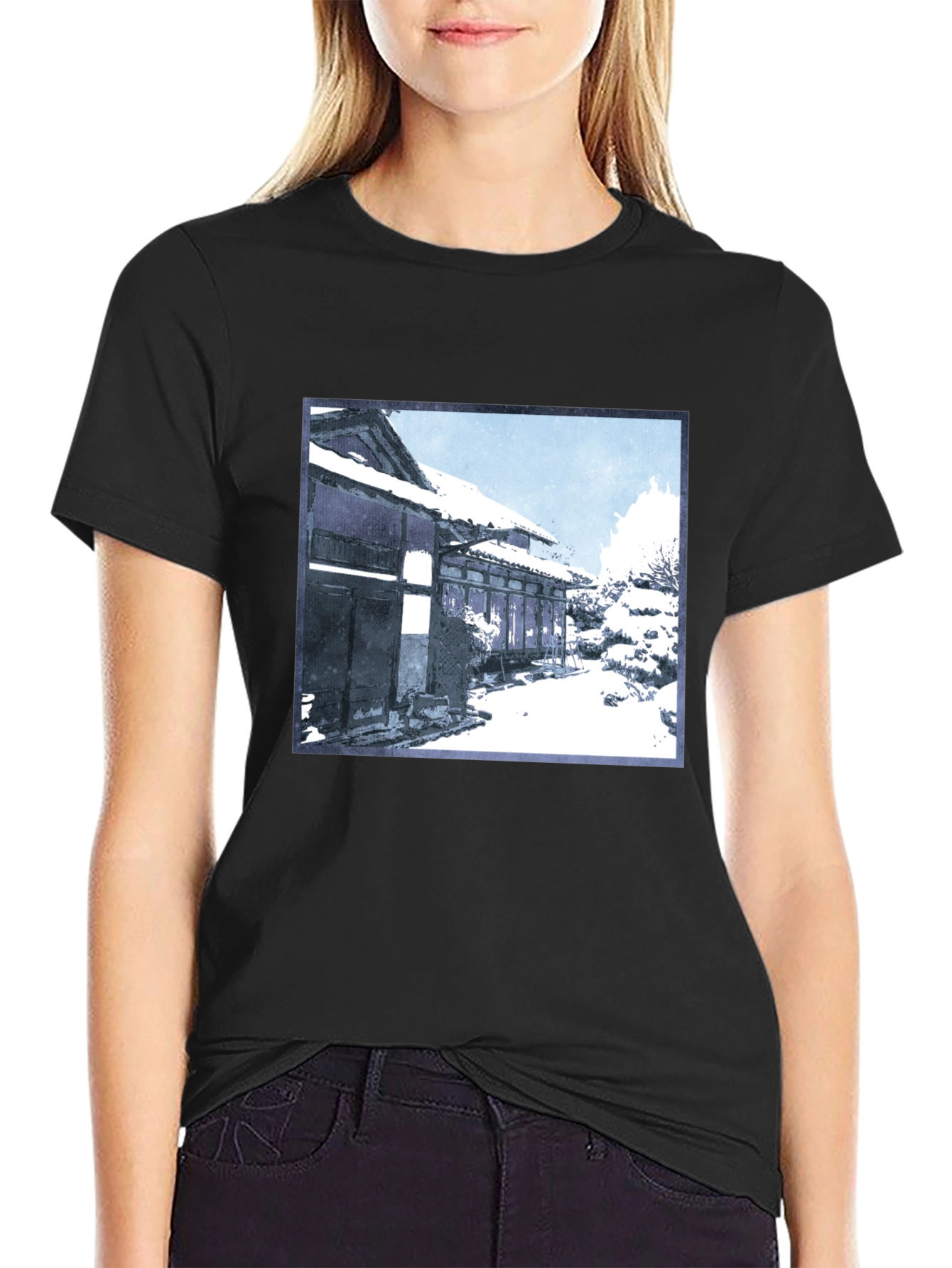 Winter Scene Graphic Tee - Black