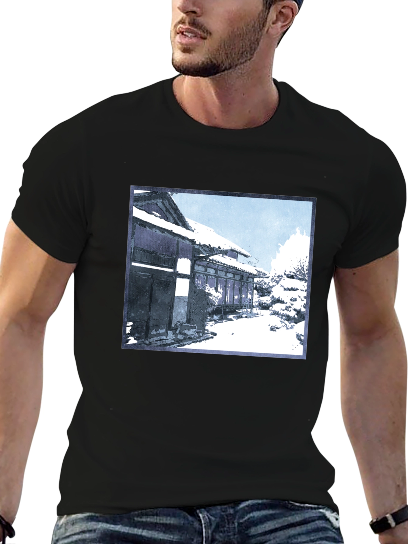 Winter Scene Graphic Tee - Black