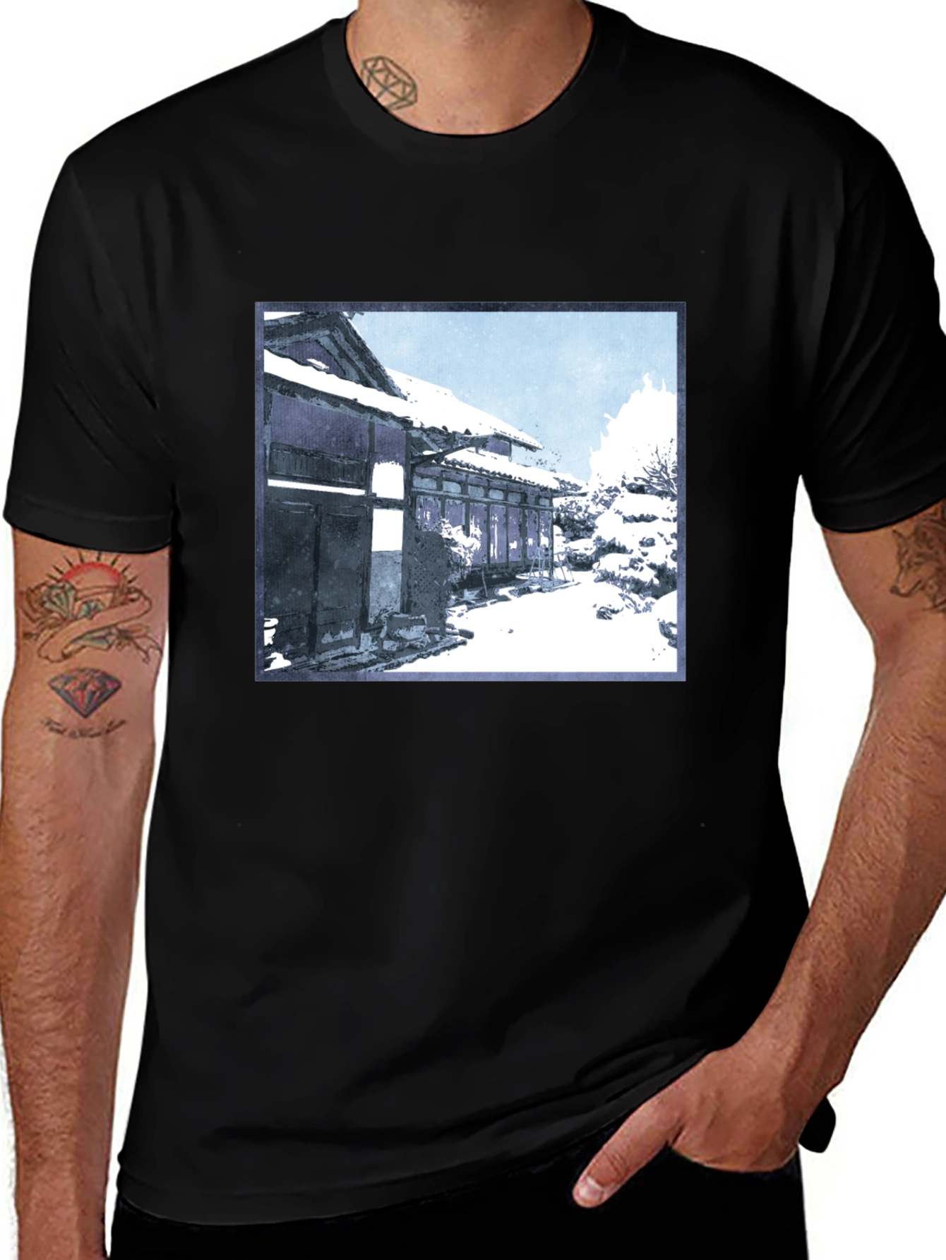 Winter Scene Graphic Tee - Black