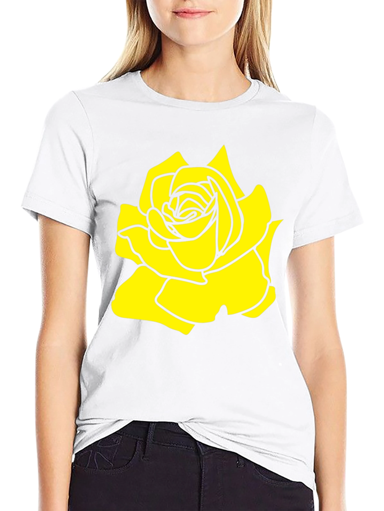 Black T-Shirt with Yellow Rose Graphic