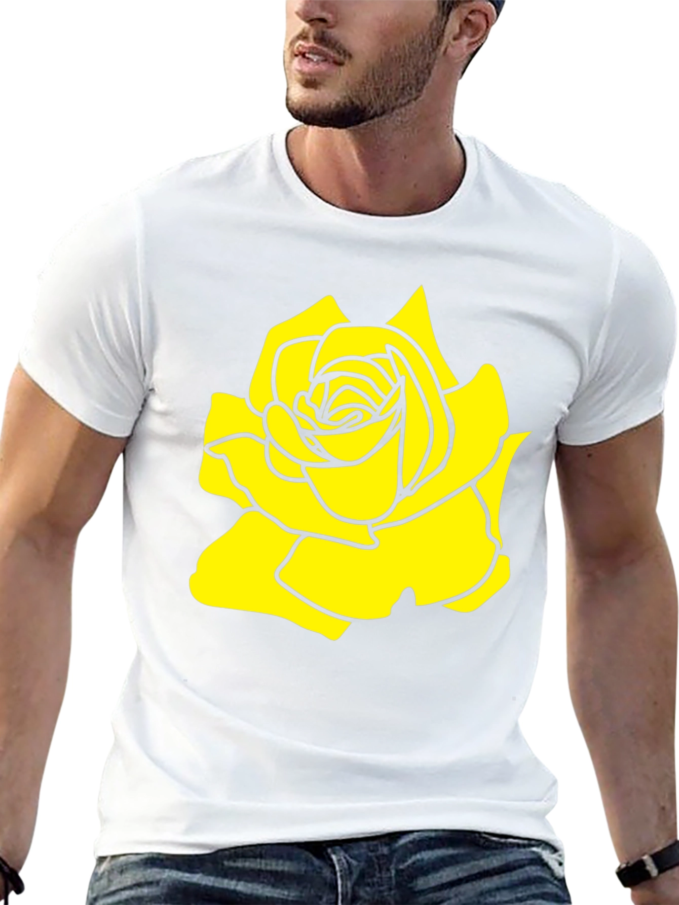 Black T-Shirt with Yellow Rose Graphic