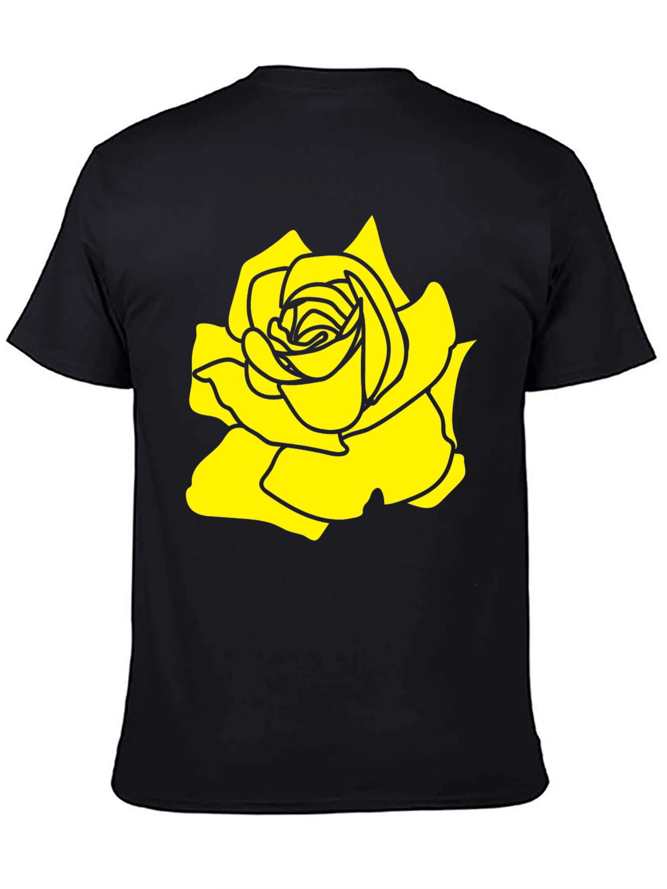 Black T-Shirt with Yellow Rose Graphic