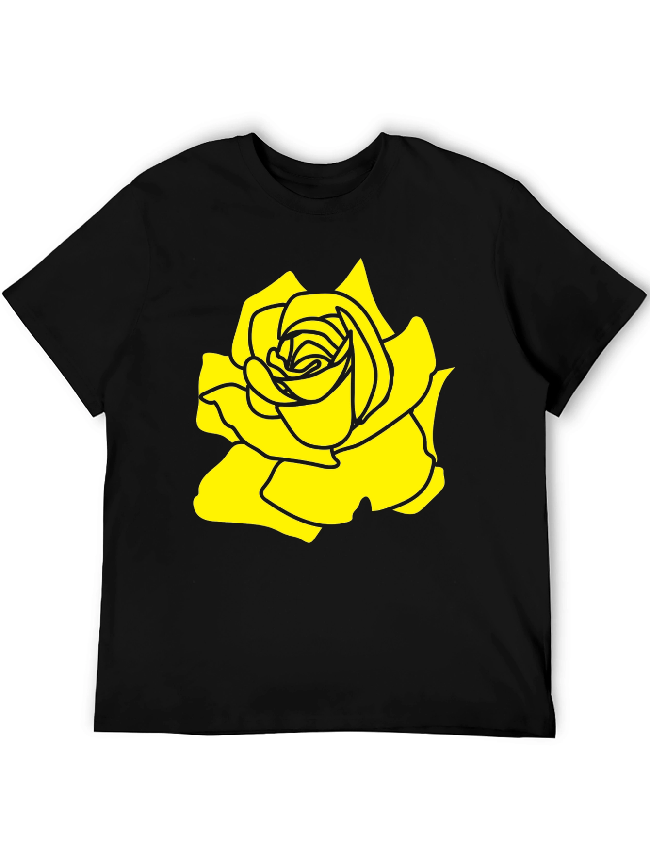 Black T-Shirt with Yellow Rose Graphic