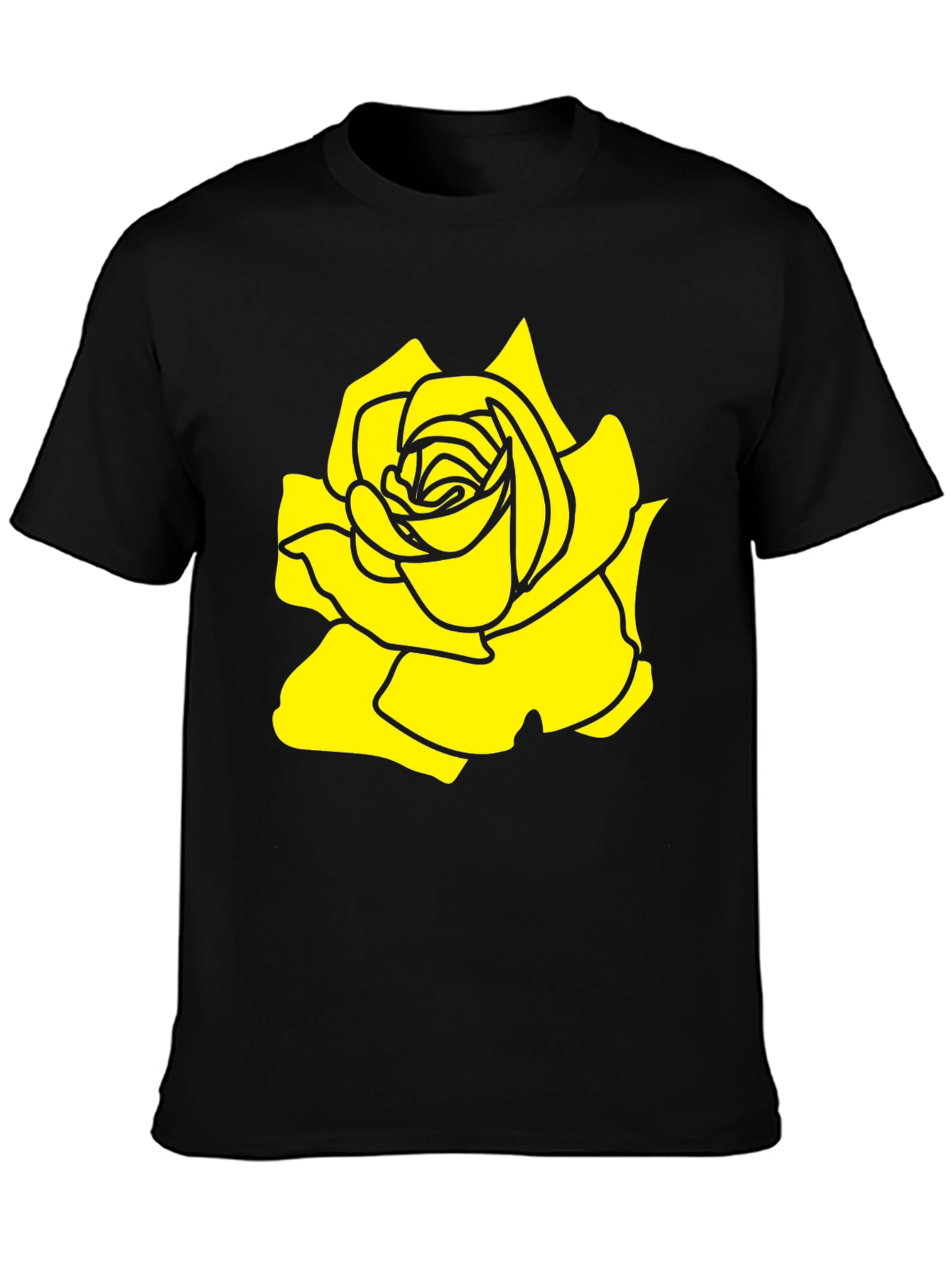 Black T-Shirt with Yellow Rose Graphic