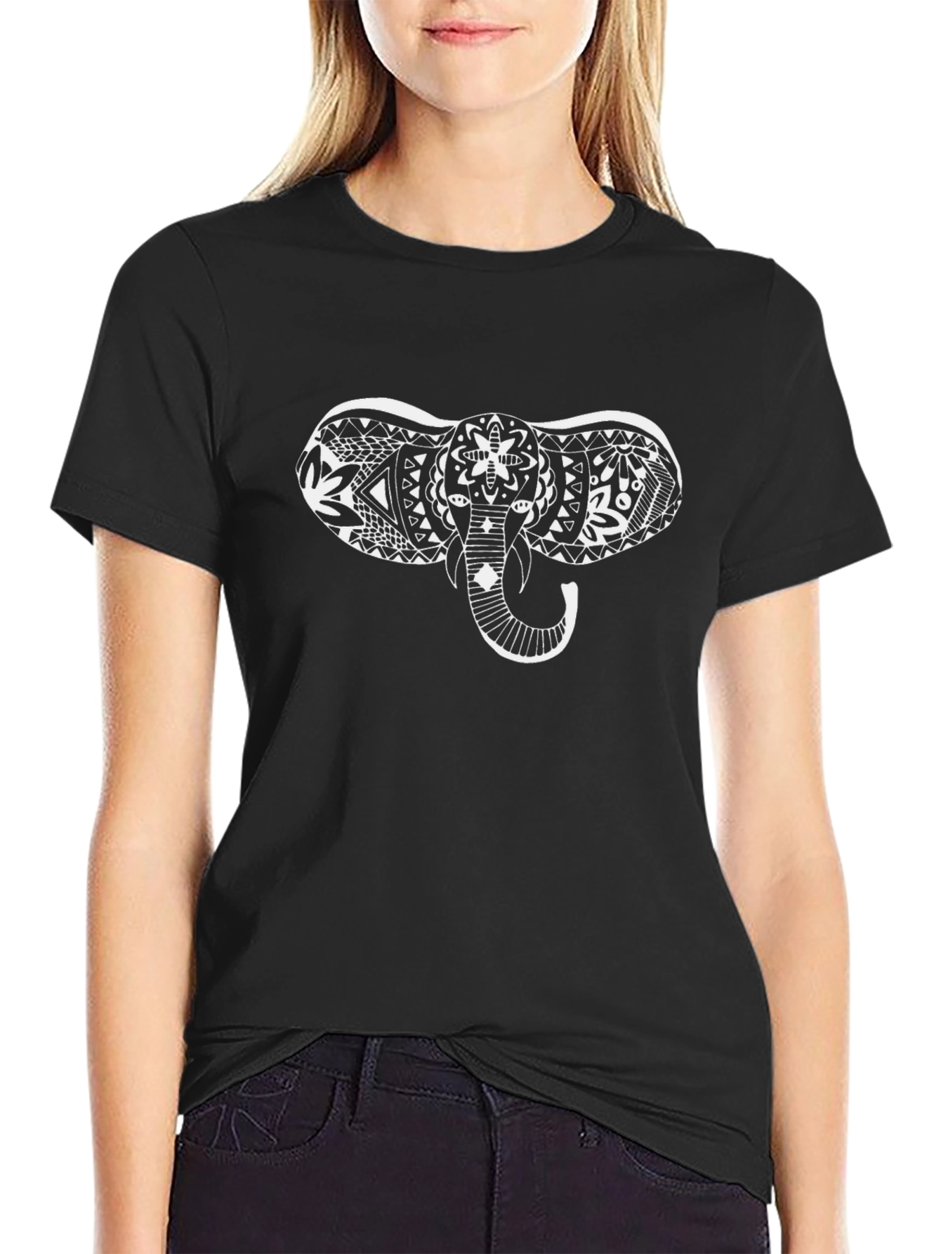 Elephant Art Graphic Tee - Mens Black Cotton Shirt