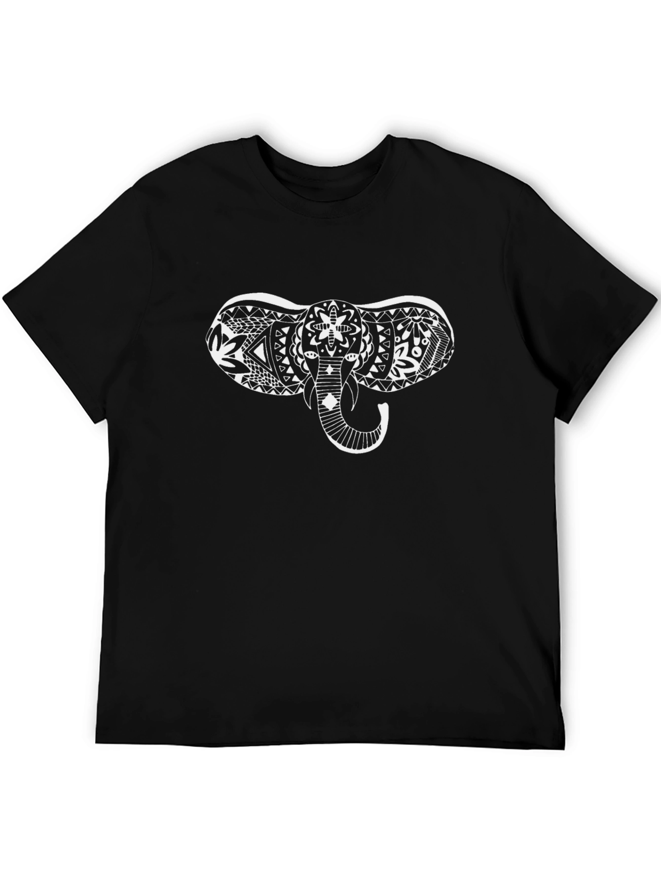 Elephant Art Graphic Tee - Mens Black Cotton Shirt