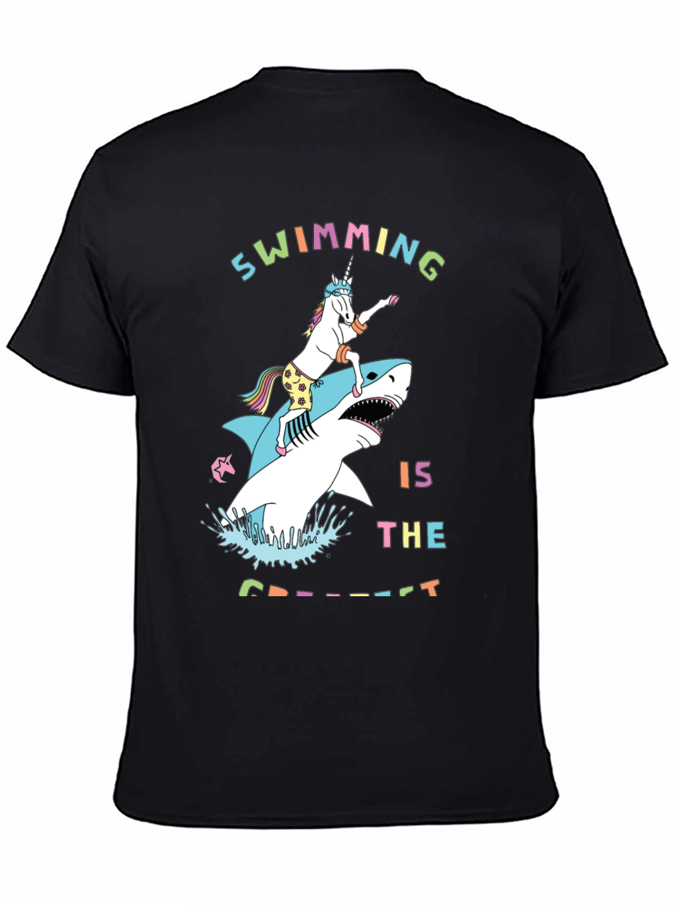 Swimming Unicorn Riding Shark Graphic Tee