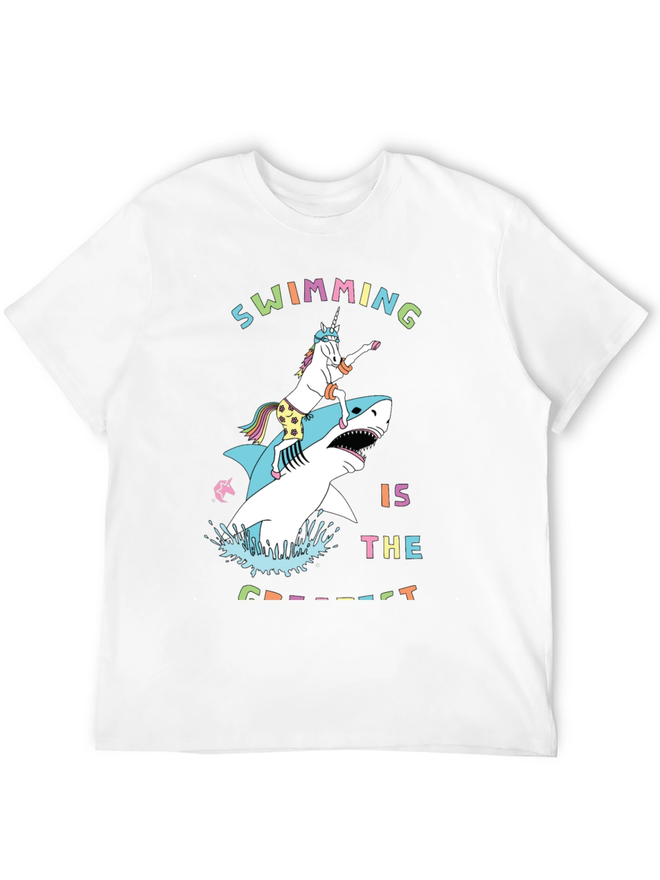 Swimming Unicorn Riding Shark Graphic Tee