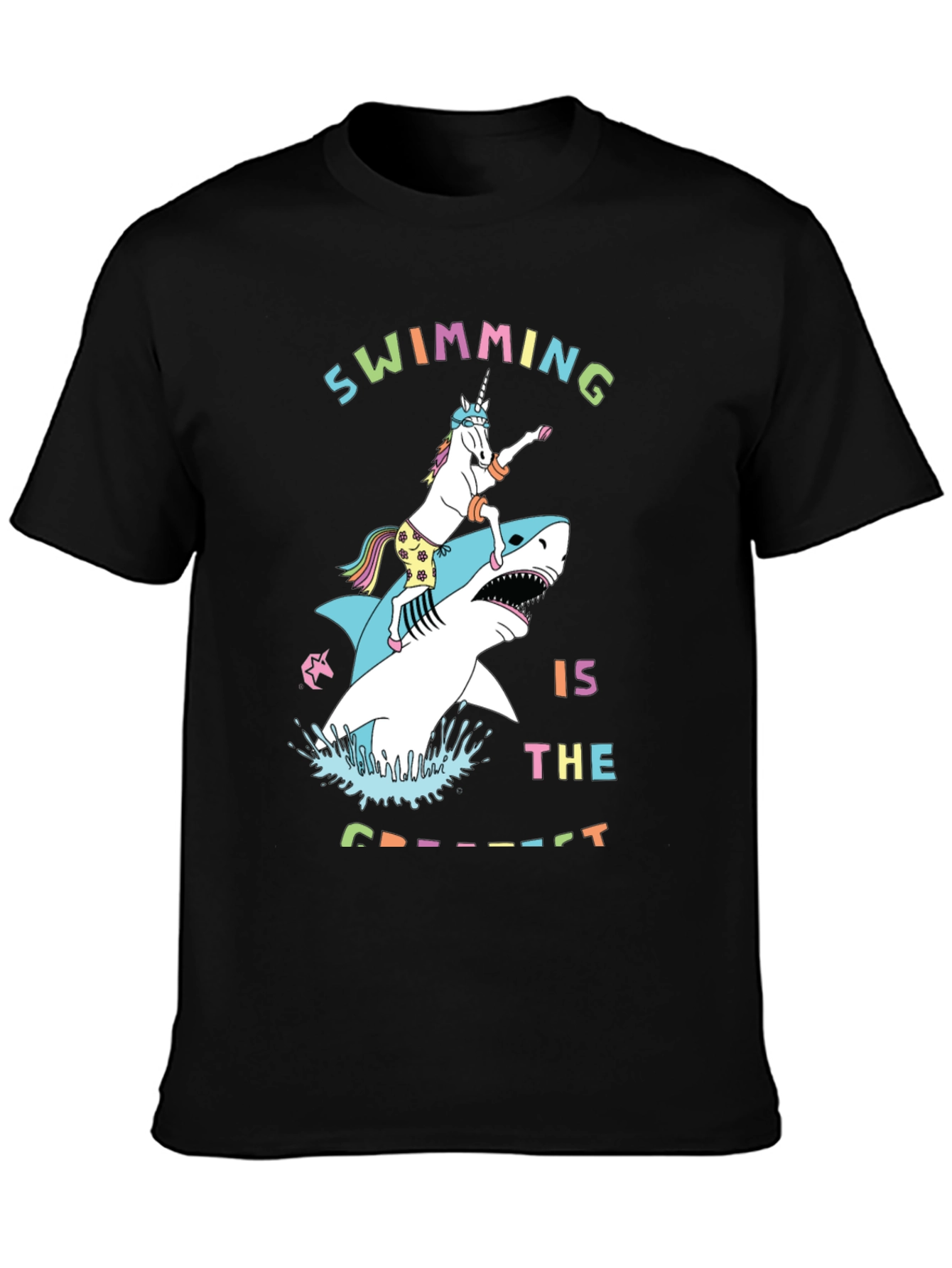 Swimming Unicorn Riding Shark Graphic Tee