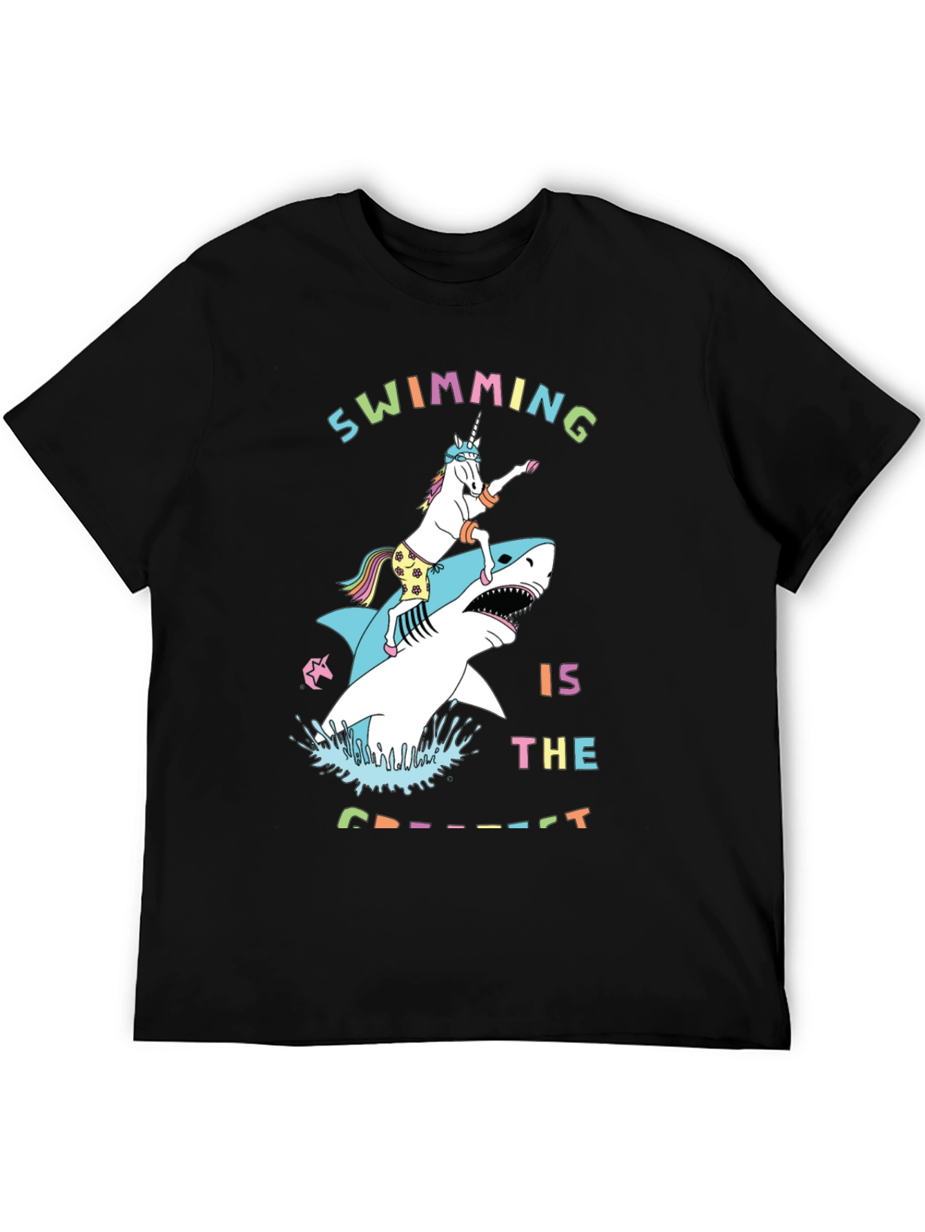 Swimming Unicorn Riding Shark Graphic Tee