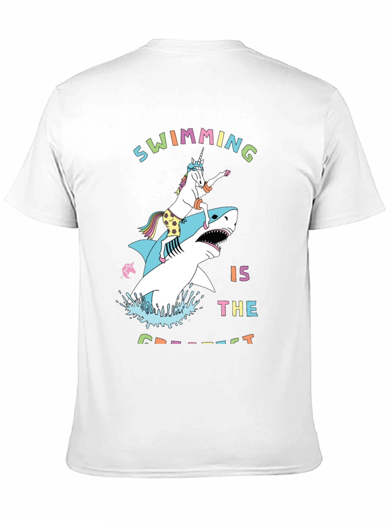 Swimming Unicorn Riding Shark Graphic Tee