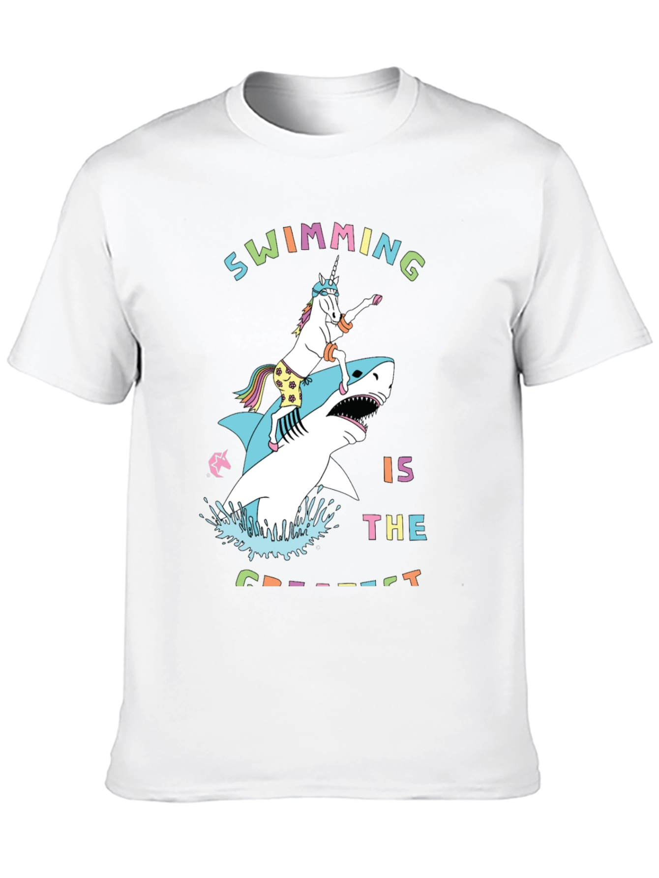 Swimming Unicorn Riding Shark Graphic Tee