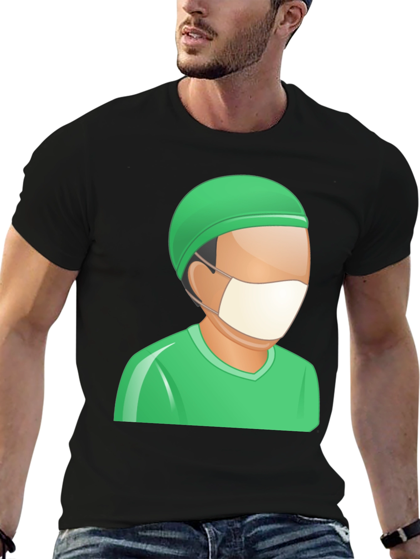 Doctor Cartoon Graphic Tee - Black Cotton T-Shirt